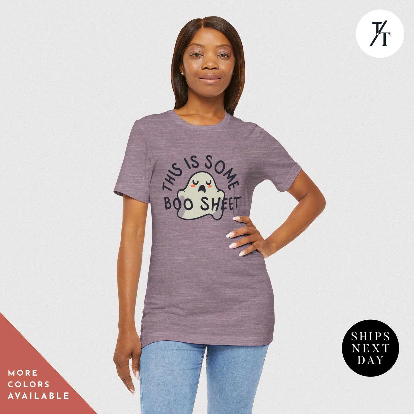 a woman wearing a t - shirt that says, this is some boosh, this some boo shit shirt, Funny Halloween ghost this Is Some Boo Sheet Ghost Shit shirt, Funny Halloween cute spooky season ghosts tshirt