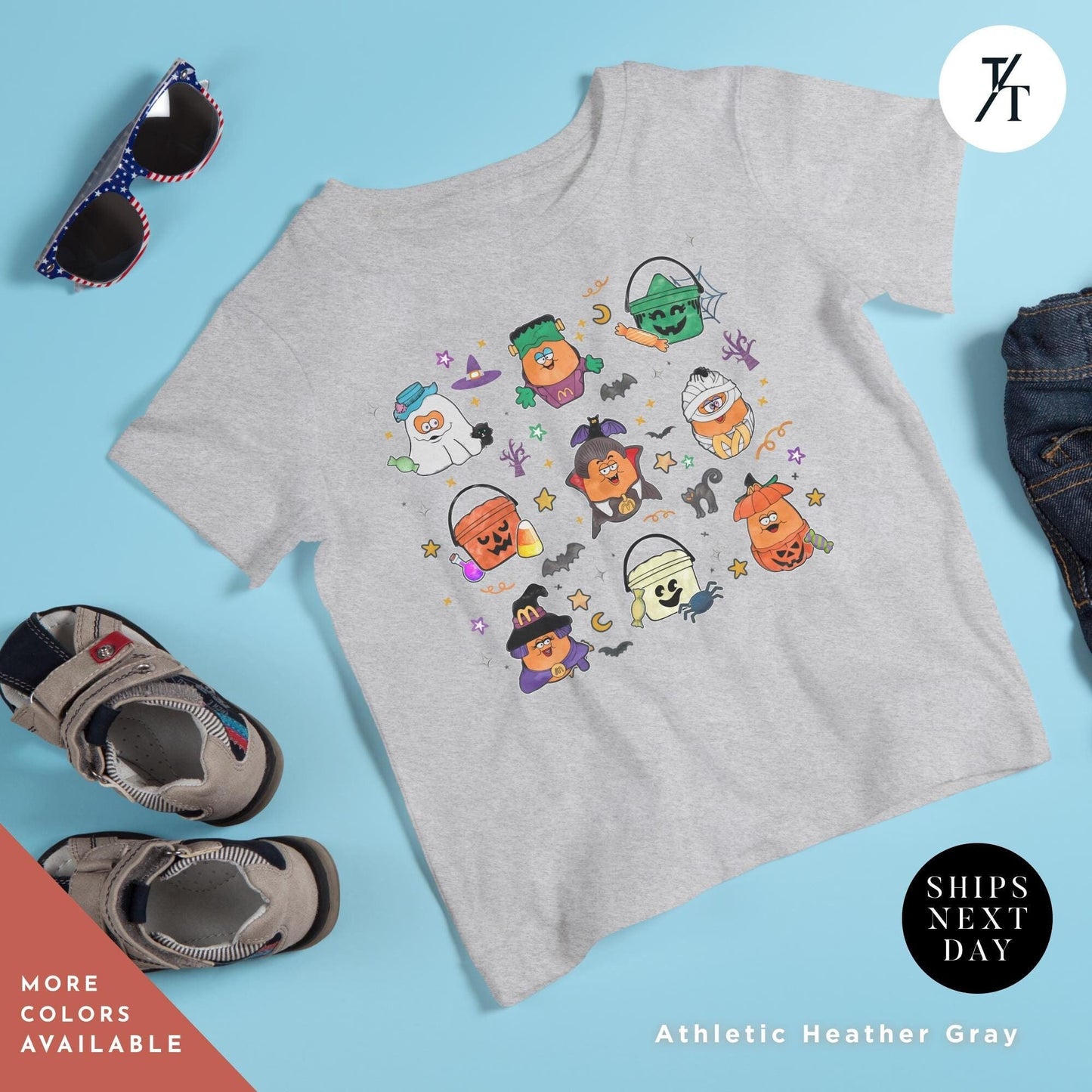a t - shirt that has a bunch of halloween items on it Cute halloween shirts for kids, Chicken Nugget Shirt Kids Halloween Shirt, Trendy Retro Boho Funny Vintage Nugget Lover Boys and Girls Tee