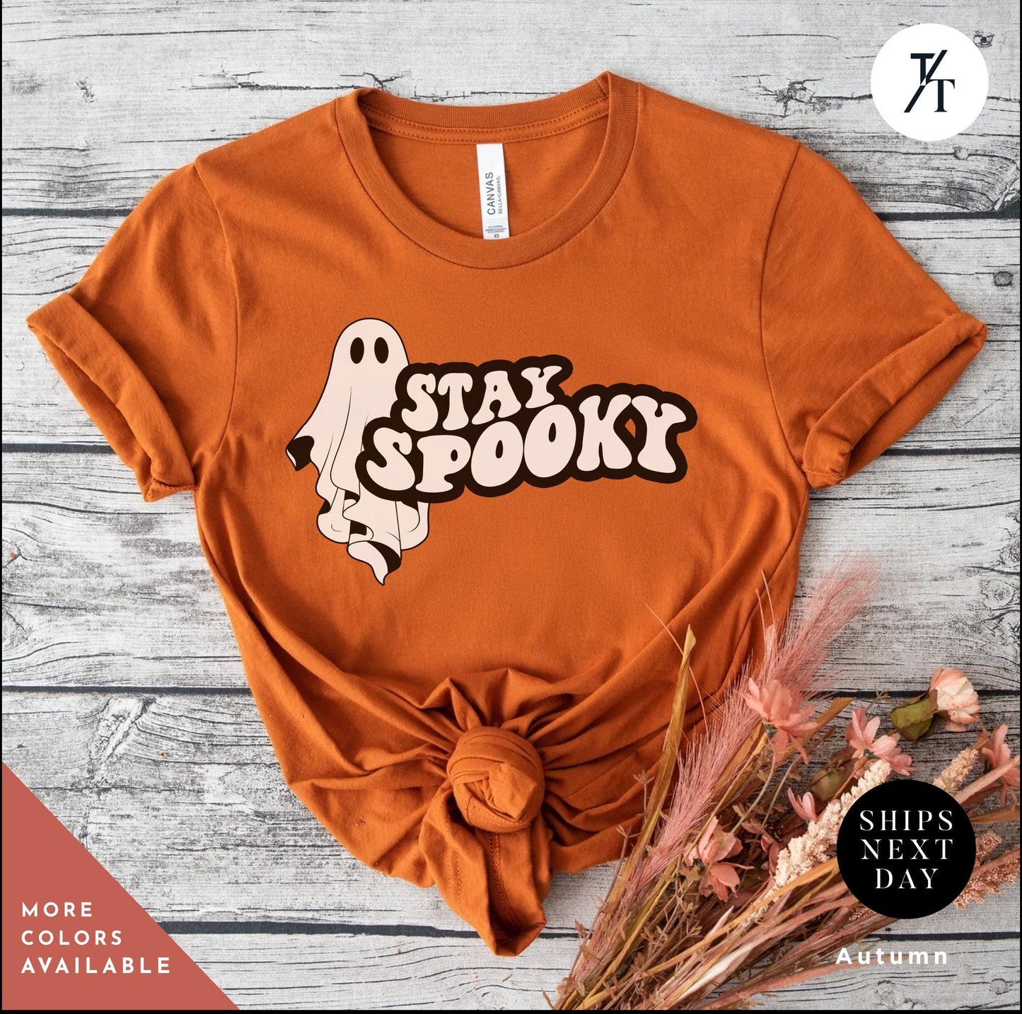 Stay Spooky Shirt, Cute Ghosts Shirt, Retro Halloween Gift Halloween Spooky Season Gift For Her, Vintage Cute Ghosts Tee, Skeleton Hand