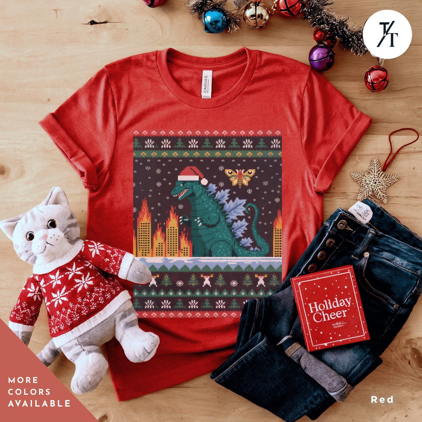 a t - shirt with a picture of Godzilla christmas shirt, Funny Ugly Godzilla Christmas T-Shirt Men, Gift For Him, Holiday Party tShirt, King Of The Monsters Gifts For Dad