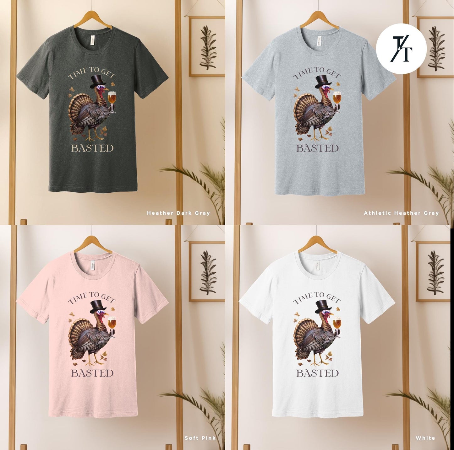 four different types of t - shirts with turkeys on them