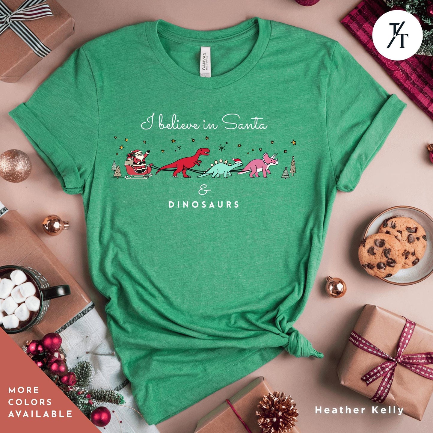 a t - shirt that says i believe in santa and dinosaurs, I believe in santa and dinosaurs shirt, Santa And Dinosaurs, Christmas Dinosaur, Cute Christmas Shirt, Dinosaur Sweatshirt, Funny Xmas Shirt