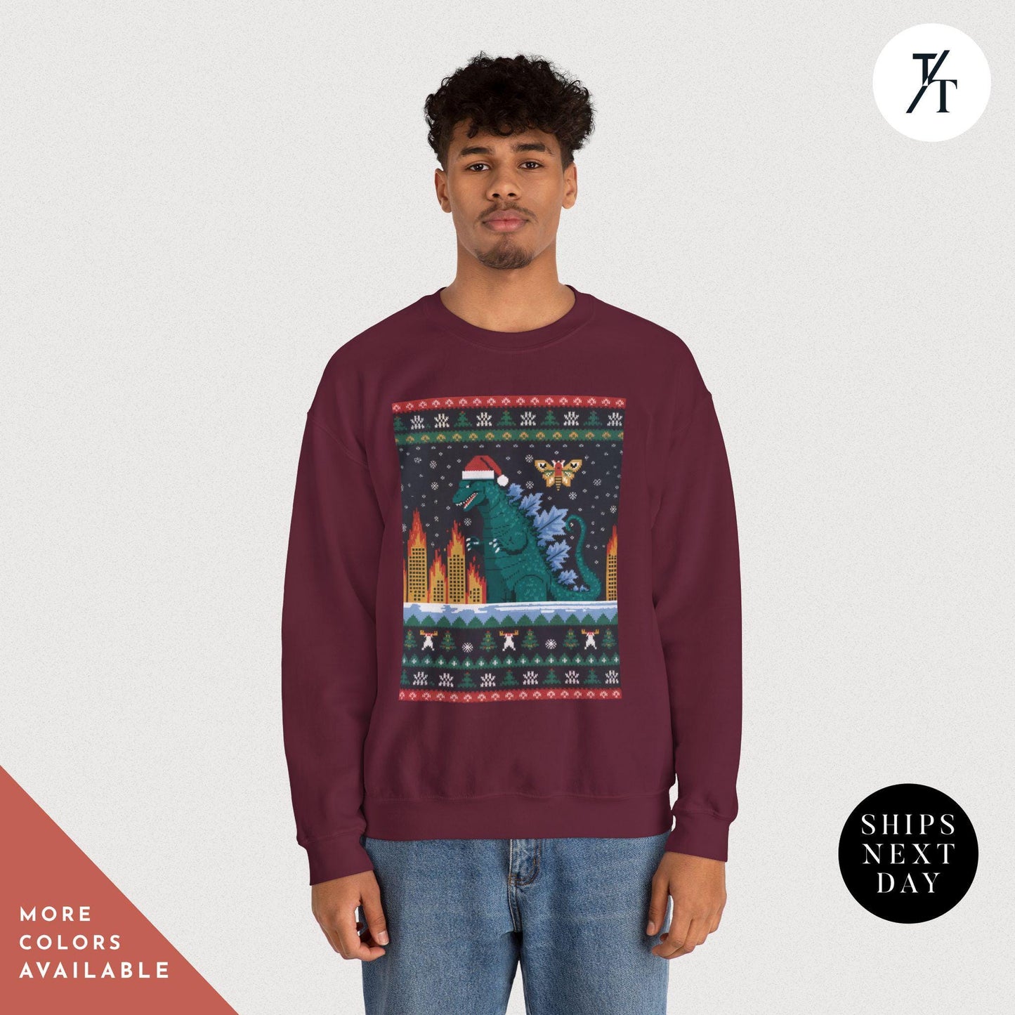 godzilla christmas sweater, Ugly Xmas Sweaters, Ugly christmas Godzilla Sweatshirt, Gift For Him, King Of The Monsters, Funny Gift For Dad