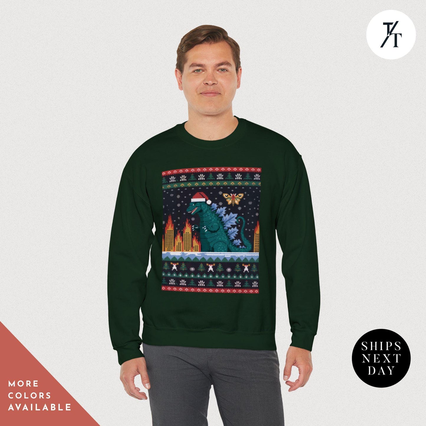 godzilla christmas sweater, Ugly Xmas Sweaters, Ugly christmas Godzilla Sweatshirt, Gift For Him, King Of The Monsters, Funny Gift For Dad