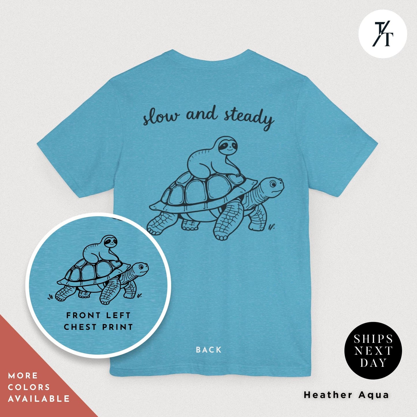 a blue t - shirt with a picture of a sloth riding a turtle on it, Sloth Riding Turtle Shirt, Sloth Lover Gift, Vintage Retro Shirt Running Shirt, Funny Animal Lover Tee, Slow and Steady Cute Tortoise Shirt