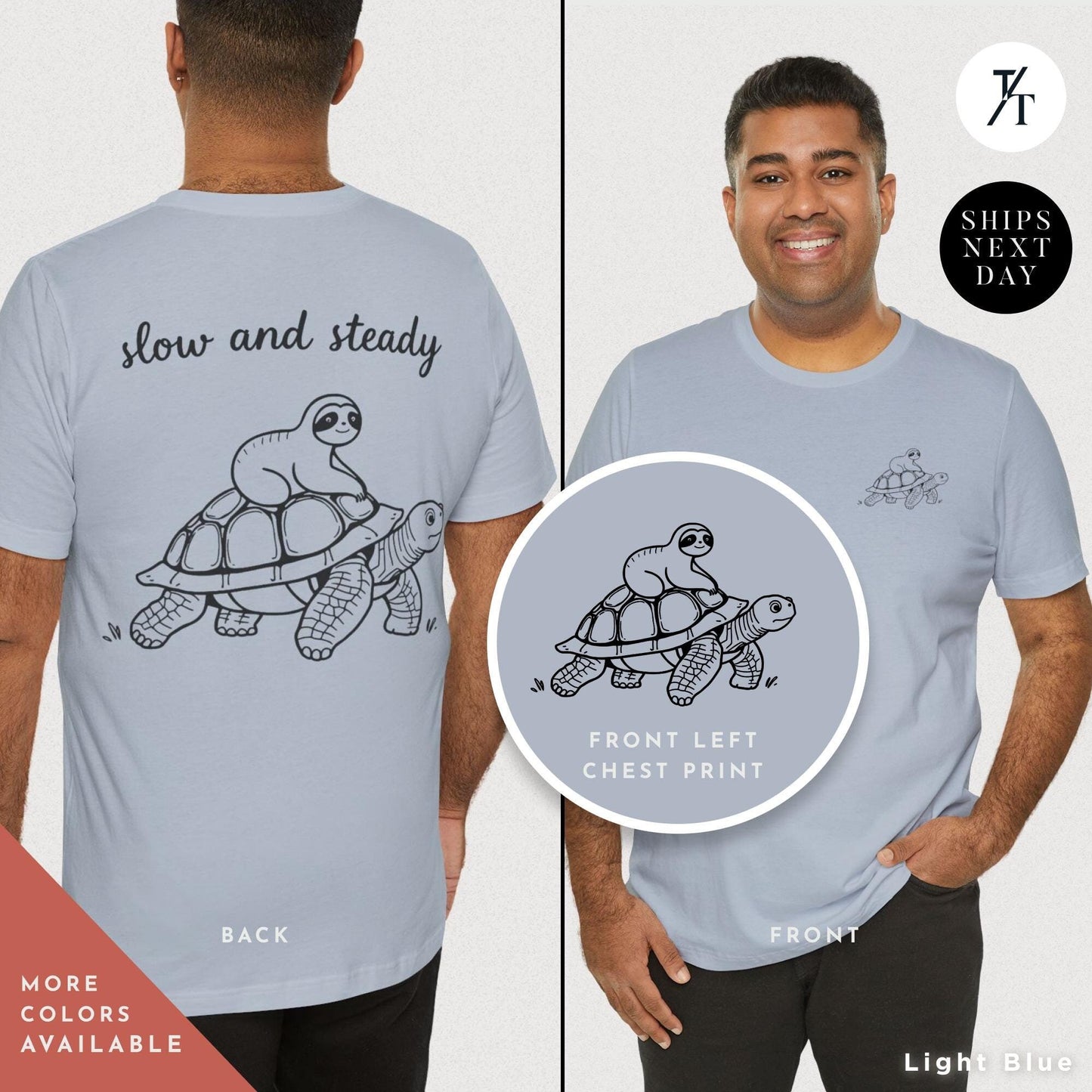 a man wearing a t - shirt with a picture of a sloth riding a turtle on it, Sloth Riding Turtle Shirt, Sloth Lover Gift, Vintage Retro Shirt Running Shirt, Funny Animal Lover Tee, Slow and Steady Cute Tortoise Shirt