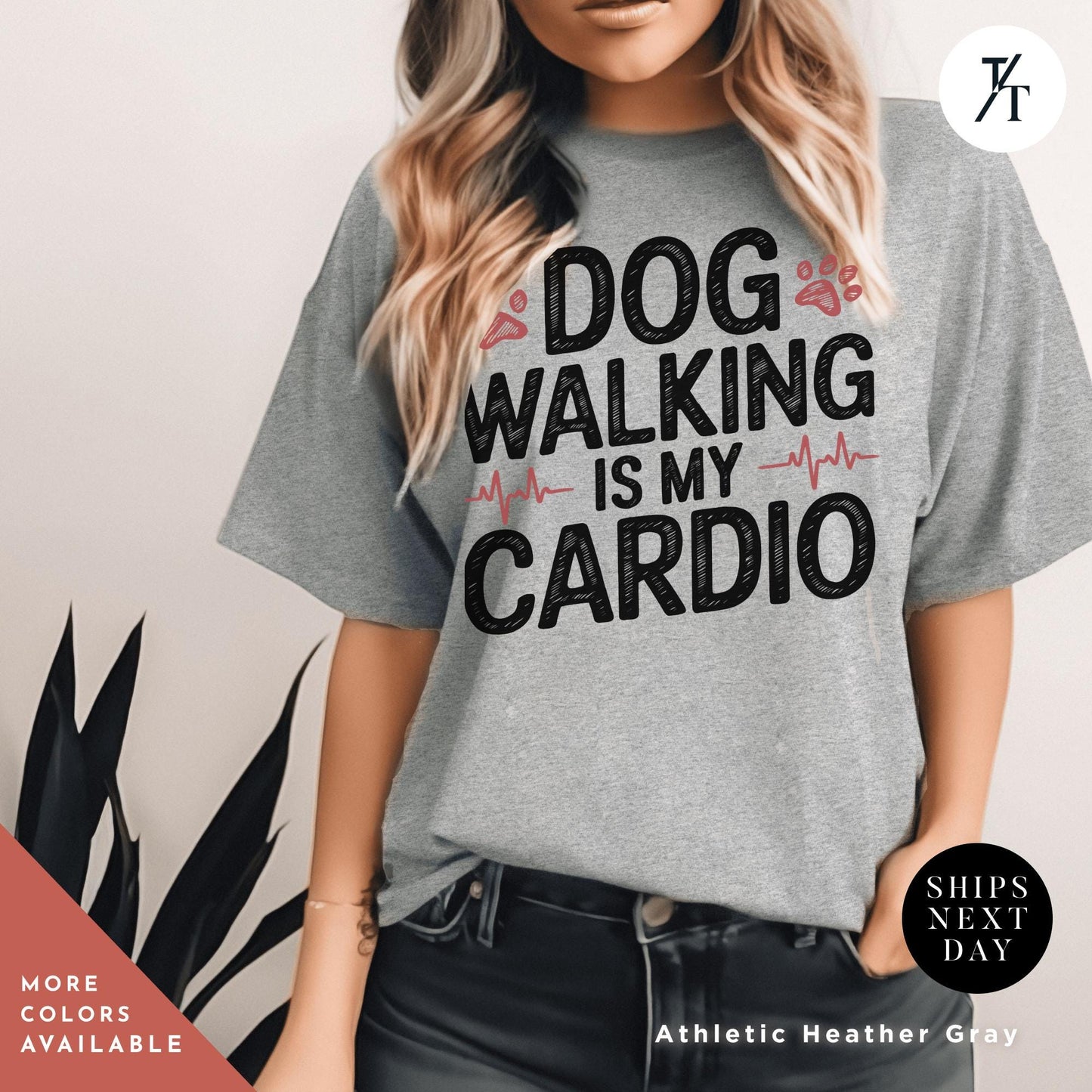 a woman wearing a dog walking is my cardio t - shirt, Dog Walking Shirt, Gifts For Dog Lovers, Gift For Pet Lovers, Dogs Walker Shirt, Funny Dogs Shirt, Top Fashion Gifts For Mom, funny pet tee