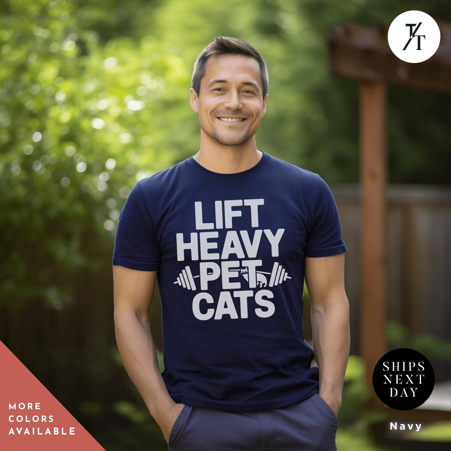 a man wearing a t - shirt that says lift heavy cats, Lift Heavy Pet Cats Weightlifter Shirt, Funny Workout Tee Gift For Cat Lovers, Weightlifter Gift for Gym Lover, Fitness Gifts For Cat Moms