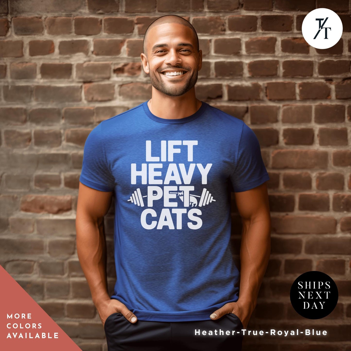 a man standing in front of a brick wall, Lift Heavy Pet Cats Weightlifter Shirt, Funny Workout Tee Gift For Cat Lovers, Weightlifter Gift for Gym Lover, Fitness Gifts For Cat Moms