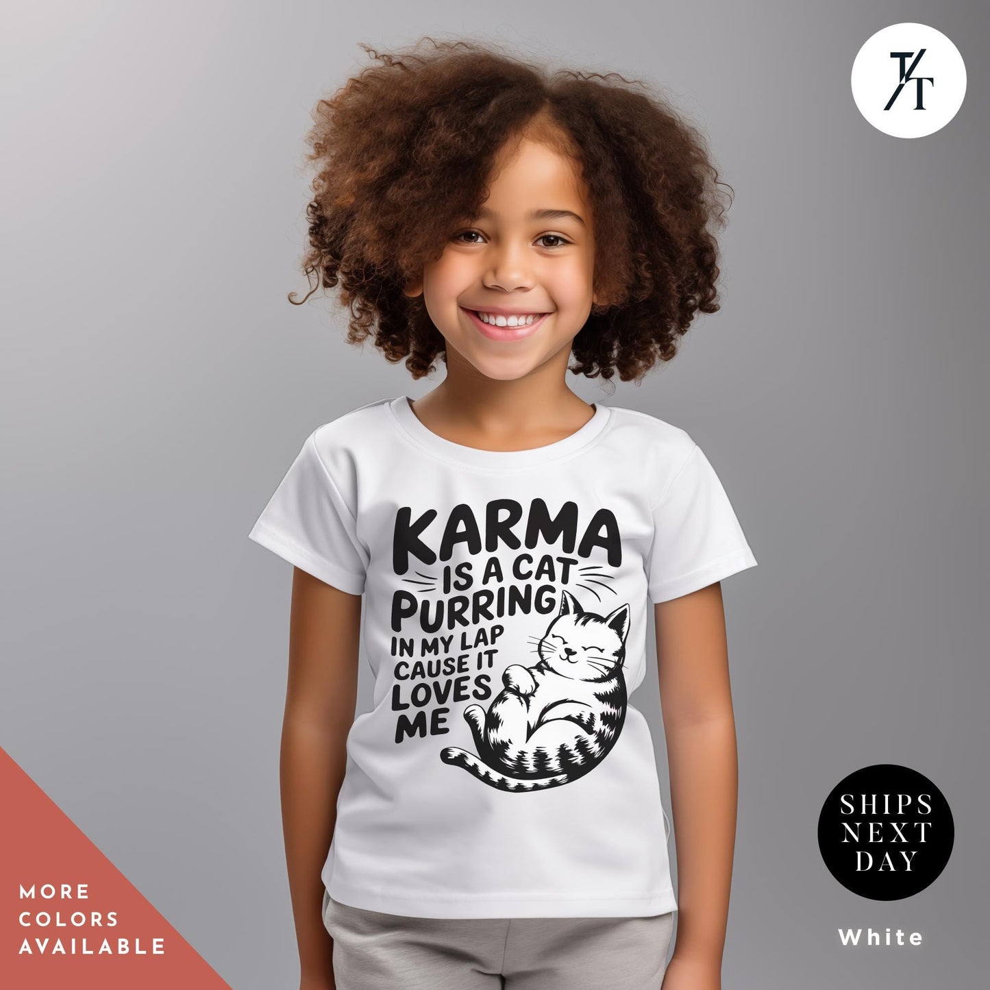 a young girl wearing a t - shirt with a picture of a cat on it, Karma Is A Cat Shirt Youth, Swiftie Shirt Youth, I Love My Cat, Top Selling T Shirts, 2024 Trends, Cats Lover gift, The Eras Tour Shirts