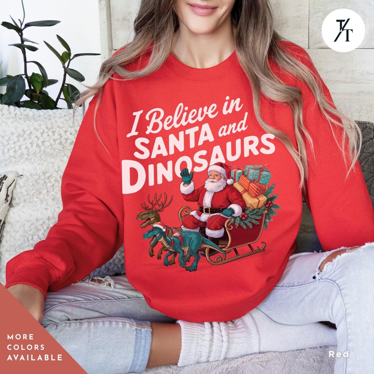 I Believe In Santa And Dinosaurs Sweatshirt, Christmas Sweatshirt I believe in santa and dinosaurs shirt, Christmas Gifts Holiday Sweater