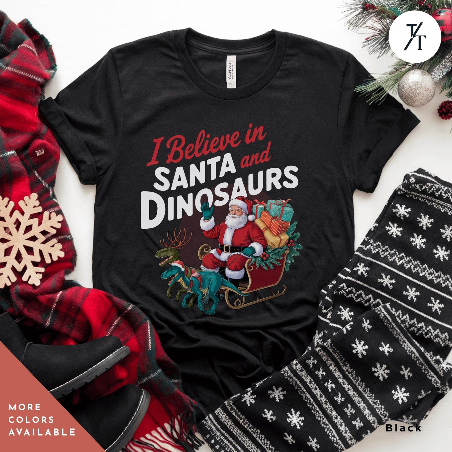 I believe in santa and dinosaurs shirt, Christmas Gift Dinosaur Lover tee Funny Christmas Tee, Dinosaur Sweatshirt, Funny Xmas tShirt