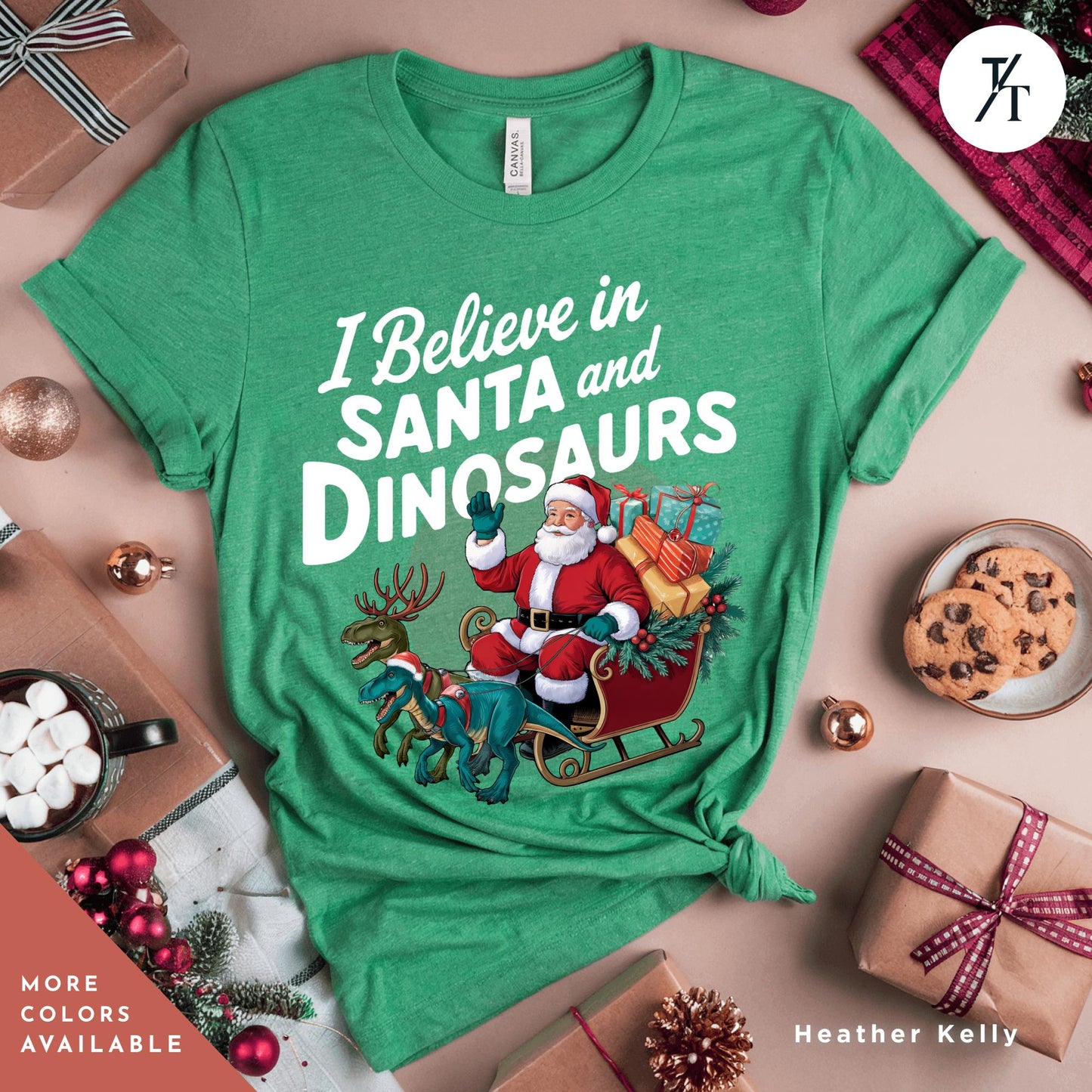 I believe in santa and dinosaurs shirt, Christmas Gift Dinosaur Lover tee Funny Christmas Tee, Dinosaur Sweatshirt, Funny Xmas tShirt