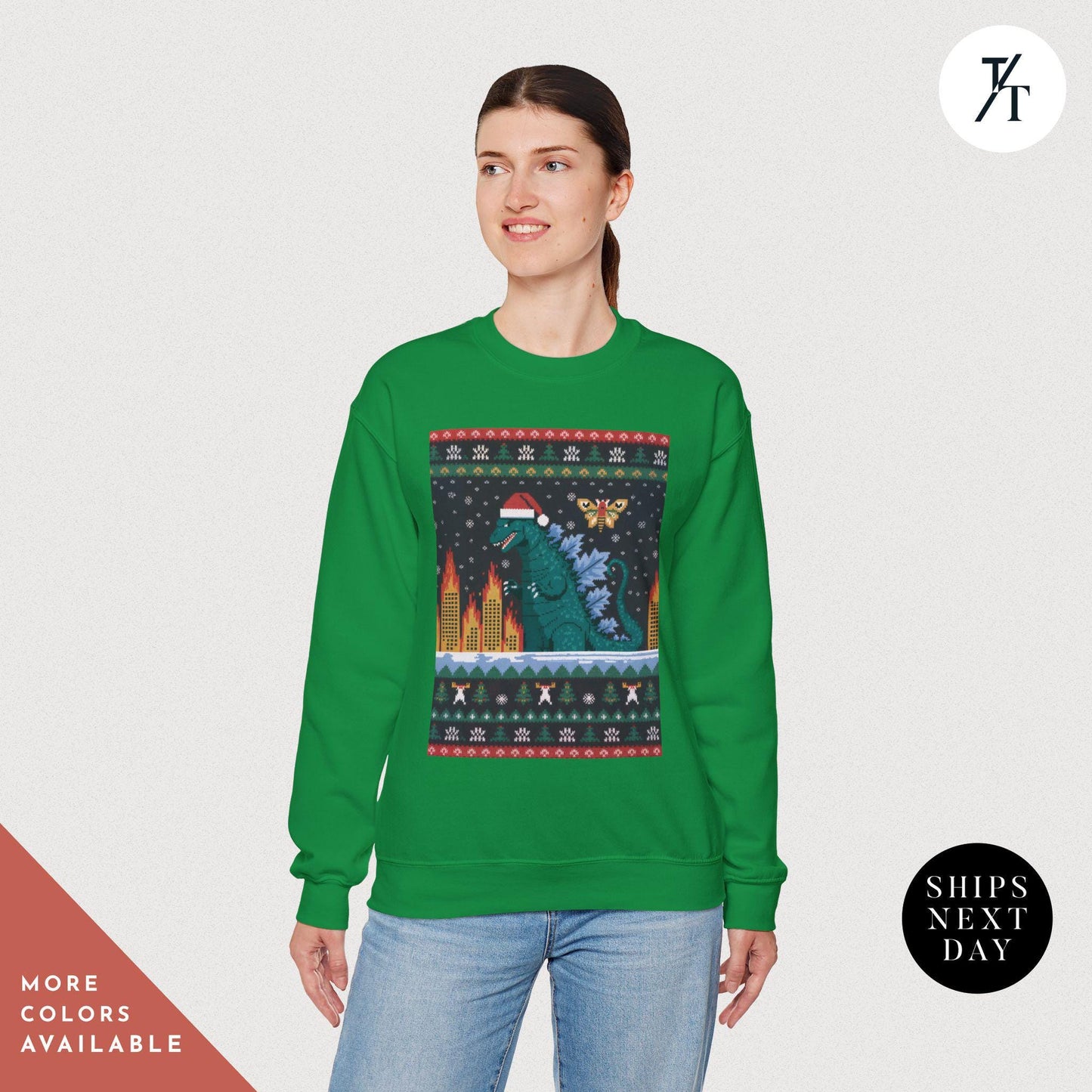 godzilla christmas sweater, Ugly Xmas Sweaters, Ugly christmas Godzilla Sweatshirt, Gift For Him, King Of The Monsters, Funny Gift For Dad