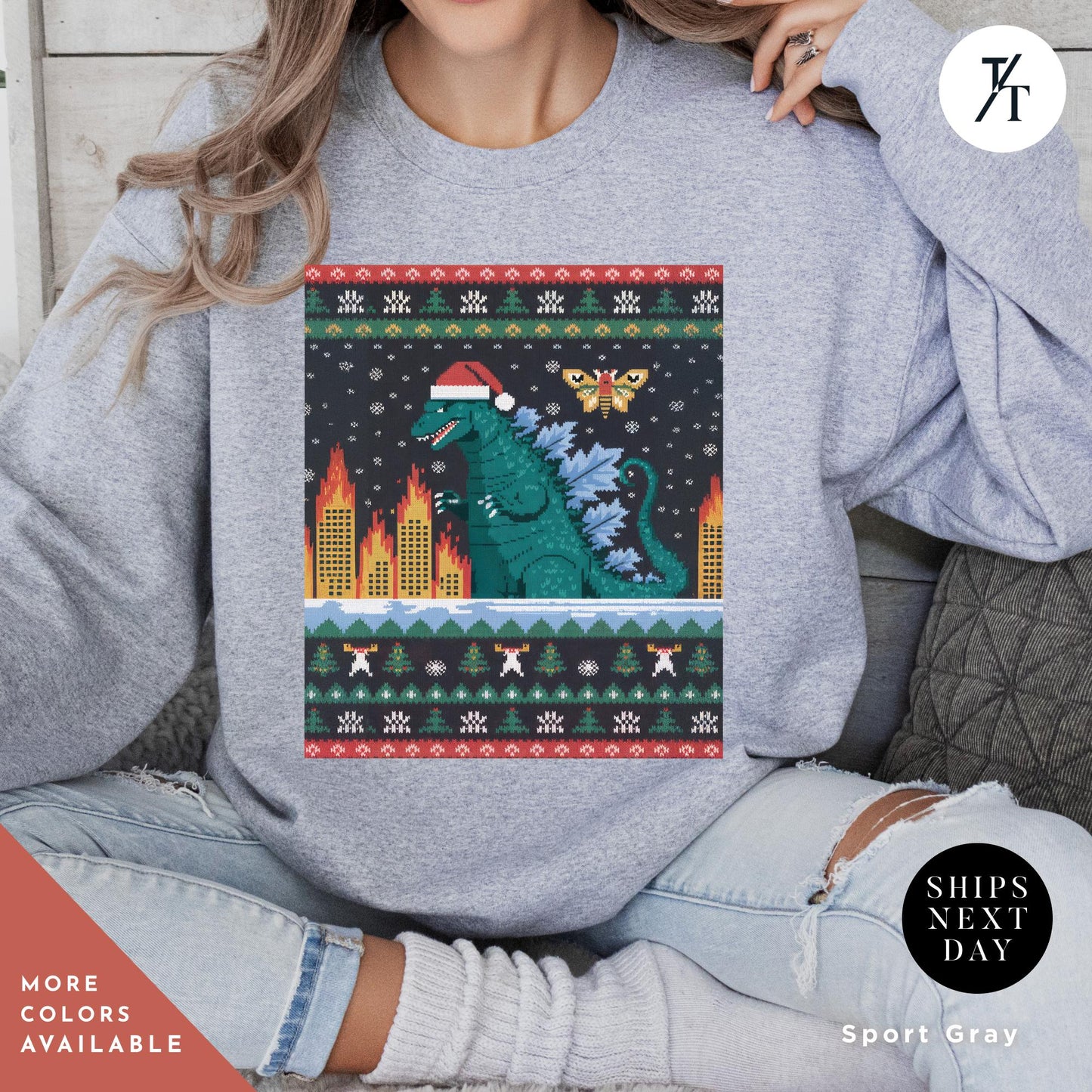 godzilla christmas sweater, Ugly Xmas Sweaters, Ugly christmas Godzilla Sweatshirt, Gift For Him, King Of The Monsters, Funny Gift For Dad