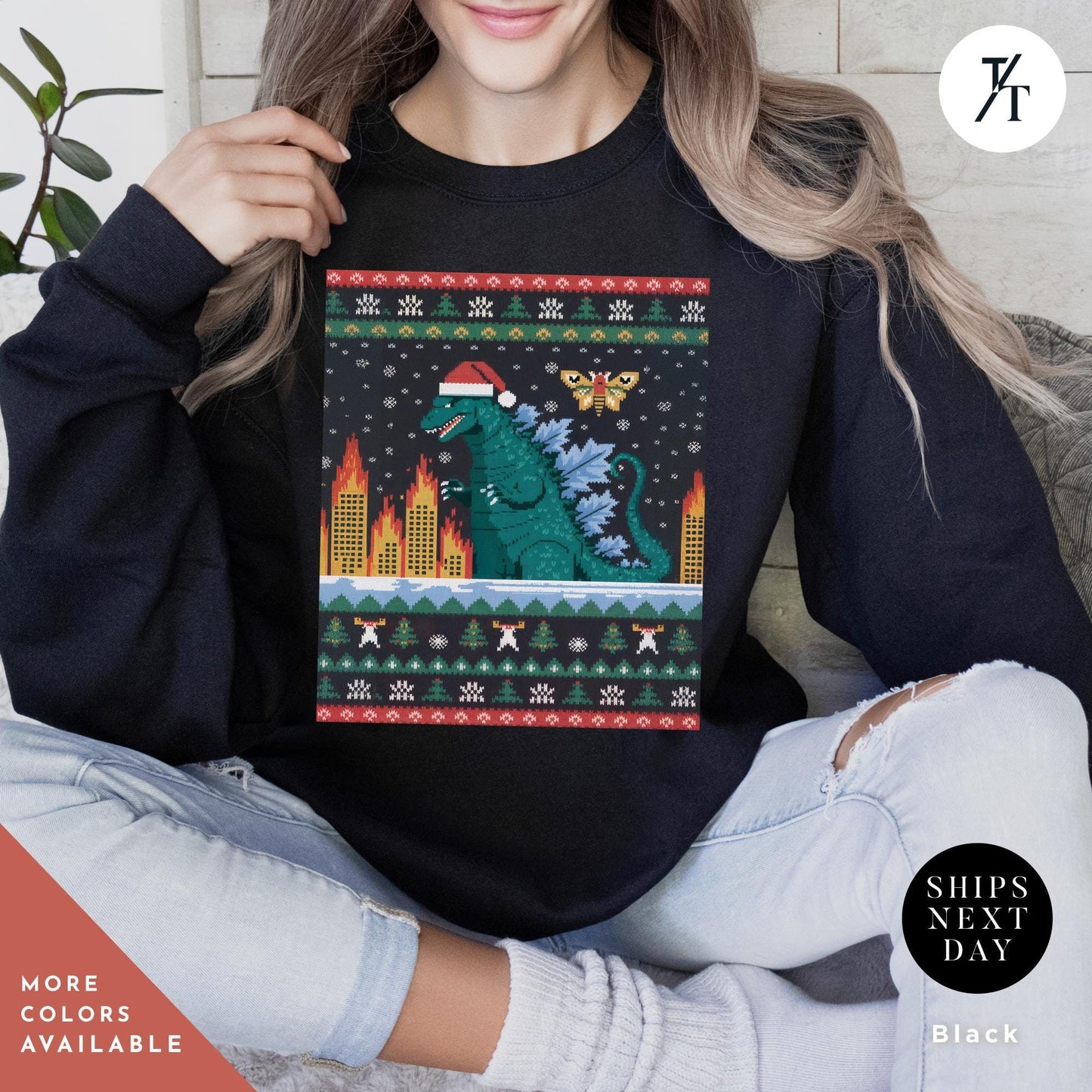 godzilla christmas sweater, Ugly Xmas Sweaters, Ugly christmas Godzilla Sweatshirt, Gift For Him, King Of The Monsters, Funny Gift For Dad