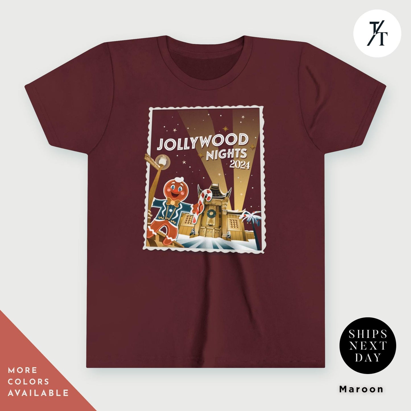 a t - shirt with a cartoon character on it, Kids Hollywood nights 2024 christmas shirt youth hollywood nights shirt for Studios Holiday Children's Matching Very Merry Merry Christmas