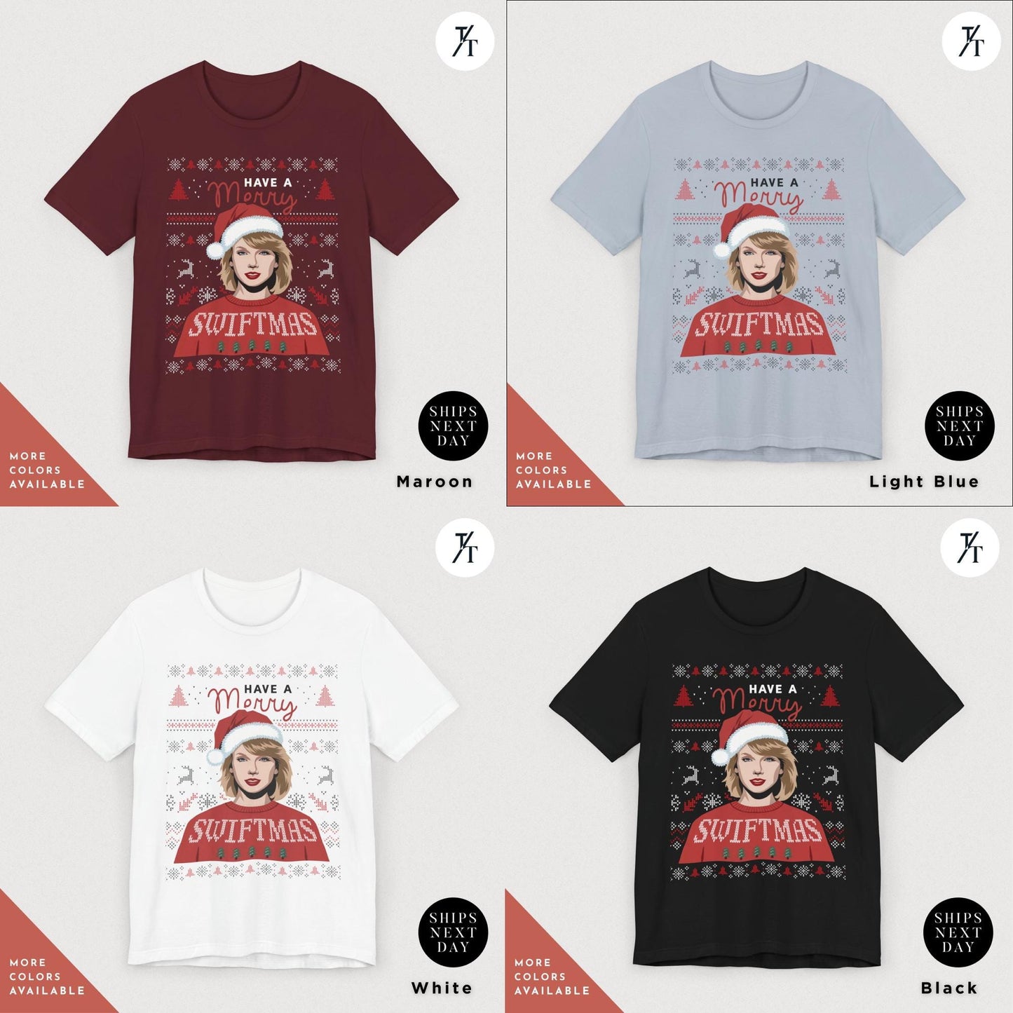 a group of t - shirts with a picture of a woman wearing a santa hat, sweatshirt Have a Merry Swiftmas Taylor Xmas Shirt Swiftie Christmas Gift For Swifties shirt, Merry Swiftmas Shirts The Eras Tour, Taylor Xmas