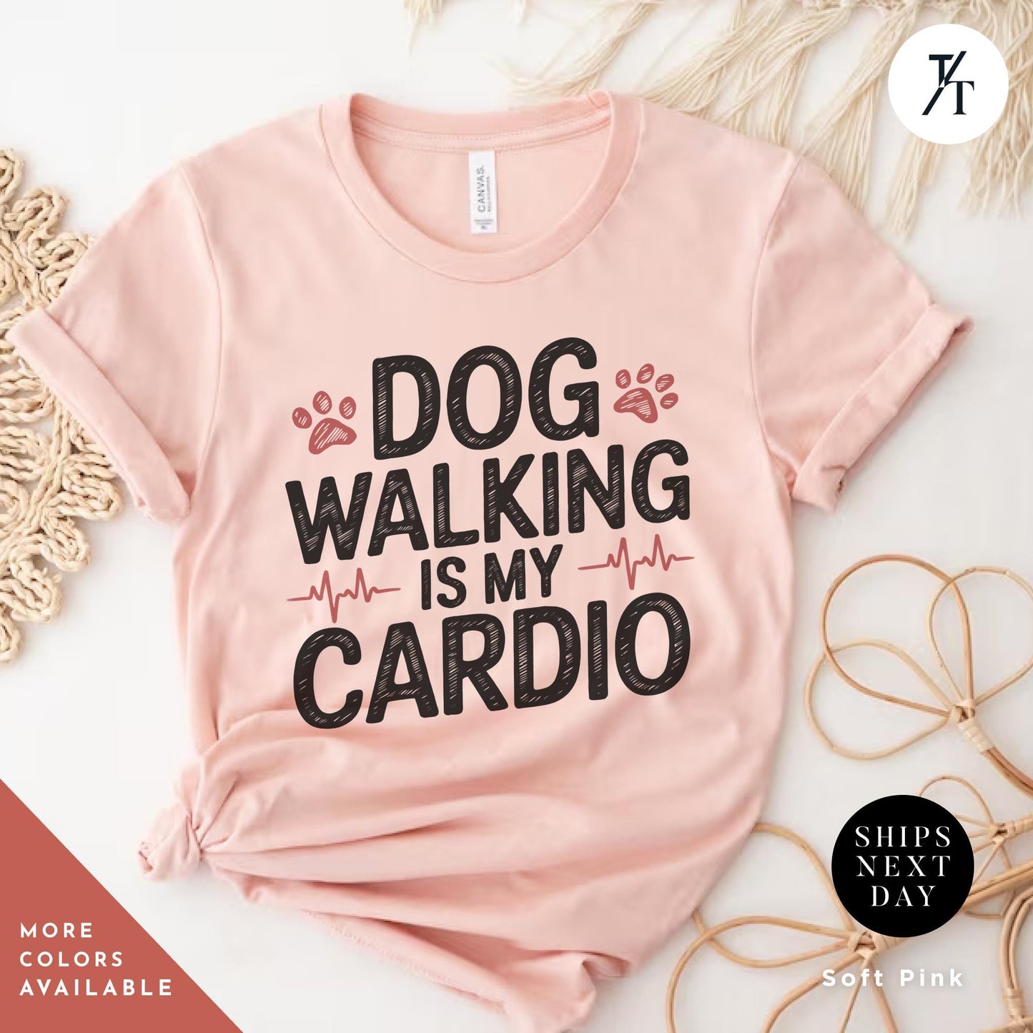 a pink shirt that says dog walking is my cardio, Dog Walking Shirt, Gifts For Dog Lovers, Gift For Pet Lovers, Dogs Walker Shirt, Funny Dogs Shirt, Top Fashion Gifts For Mom, funny pet tee