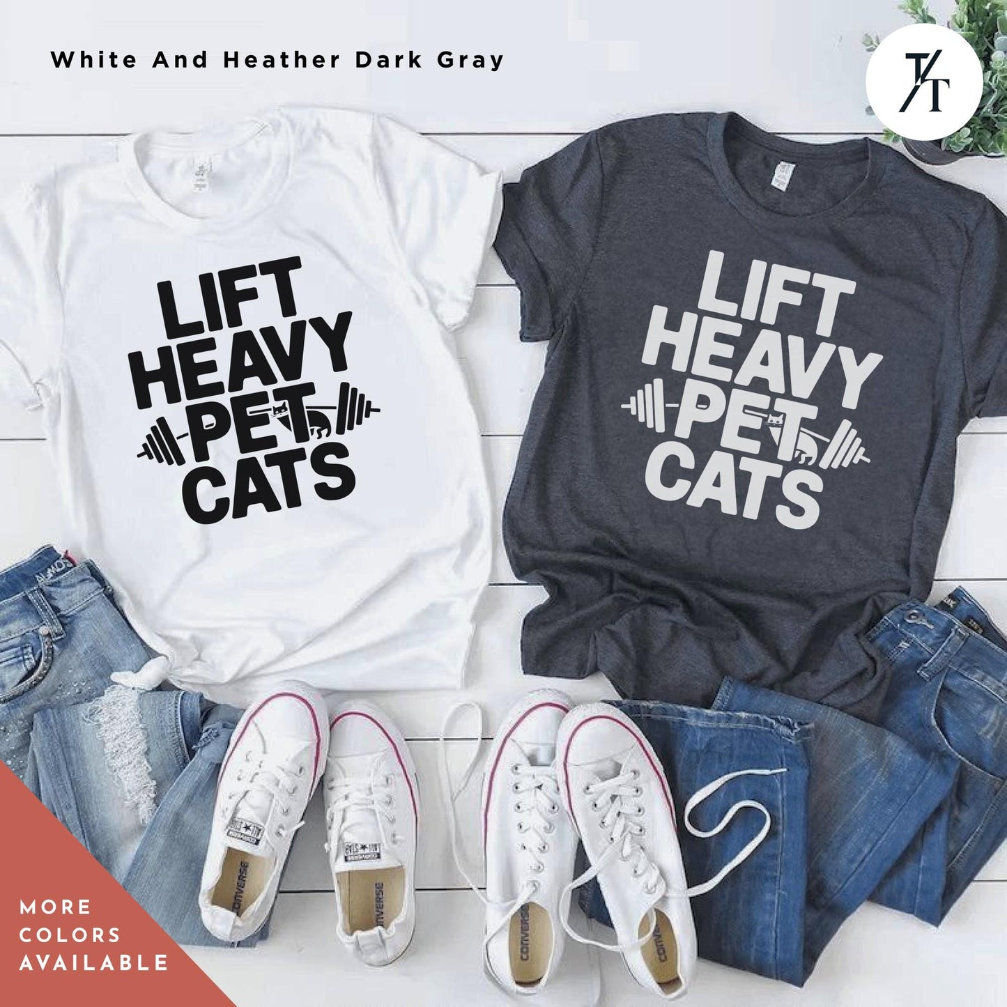 a couple of shirts that are on top of a table, Lift Heavy Pet Cats Weightlifter Shirt, Funny Workout Tee Gift For Cat Lovers, Weightlifter Gift for Gym Lover, Fitness Gifts For Cat Moms
