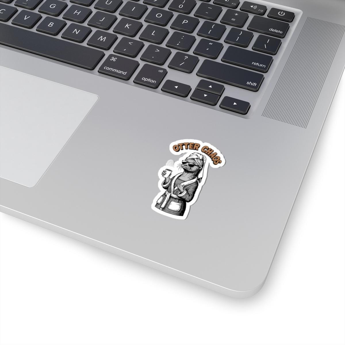 a skateboard with a sticker of an otter mom that says "otter chaos", funny otter sticker for Moms Water Bottle Sticker, Cute Animal Stickers, Waterproof Stickers, Funny Otter Decal, Funny Pun Laptop Decal