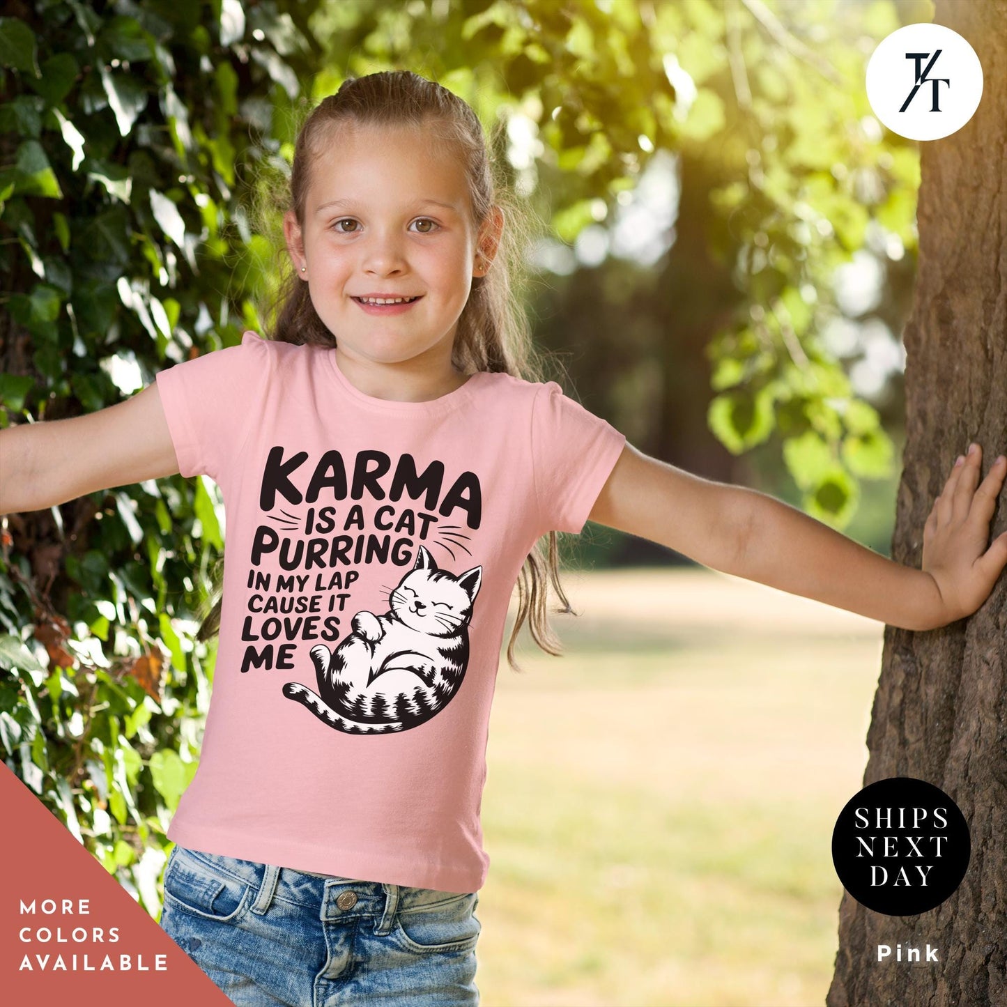 a little girl standing next to a tree, Karma Is A Cat Shirt Youth, Swiftie Shirt Youth, I Love My Cat, Top Selling T Shirts, 2024 Trends, Cats Lover gift, The Eras Tour Shirts