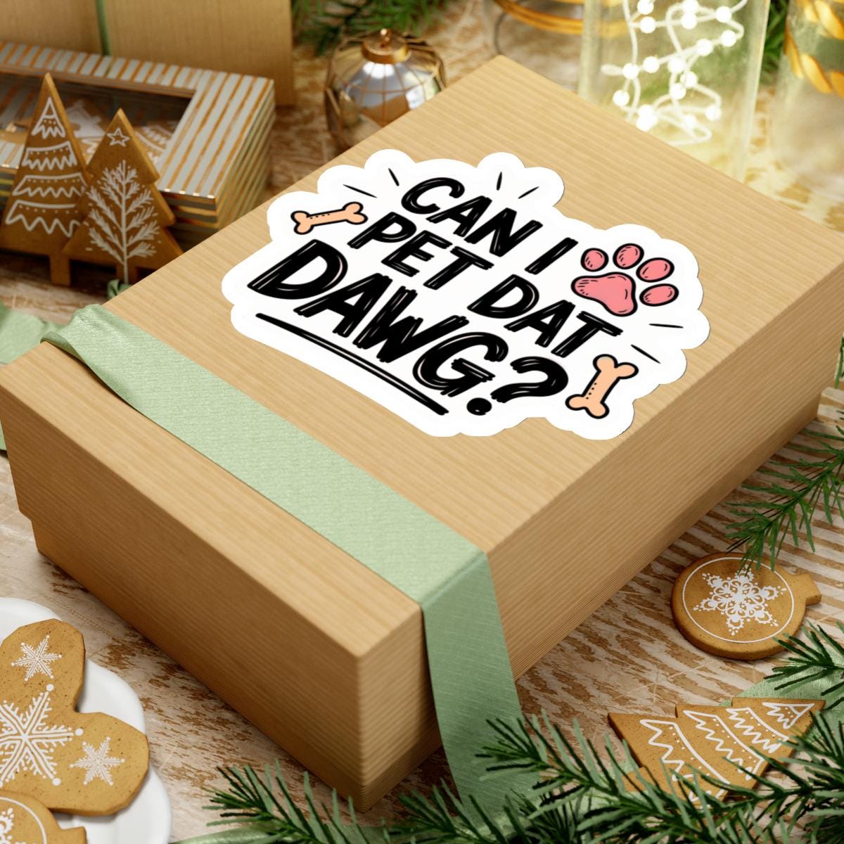 a box with a sticker that says can i pet dat dawg? Can i pet that dawg sticker, Water Bottle Decal, Can I Pet That Dog, Funny Quote Stickers, Laptop Decals, Pet Lover Gifts For Dog Lovers