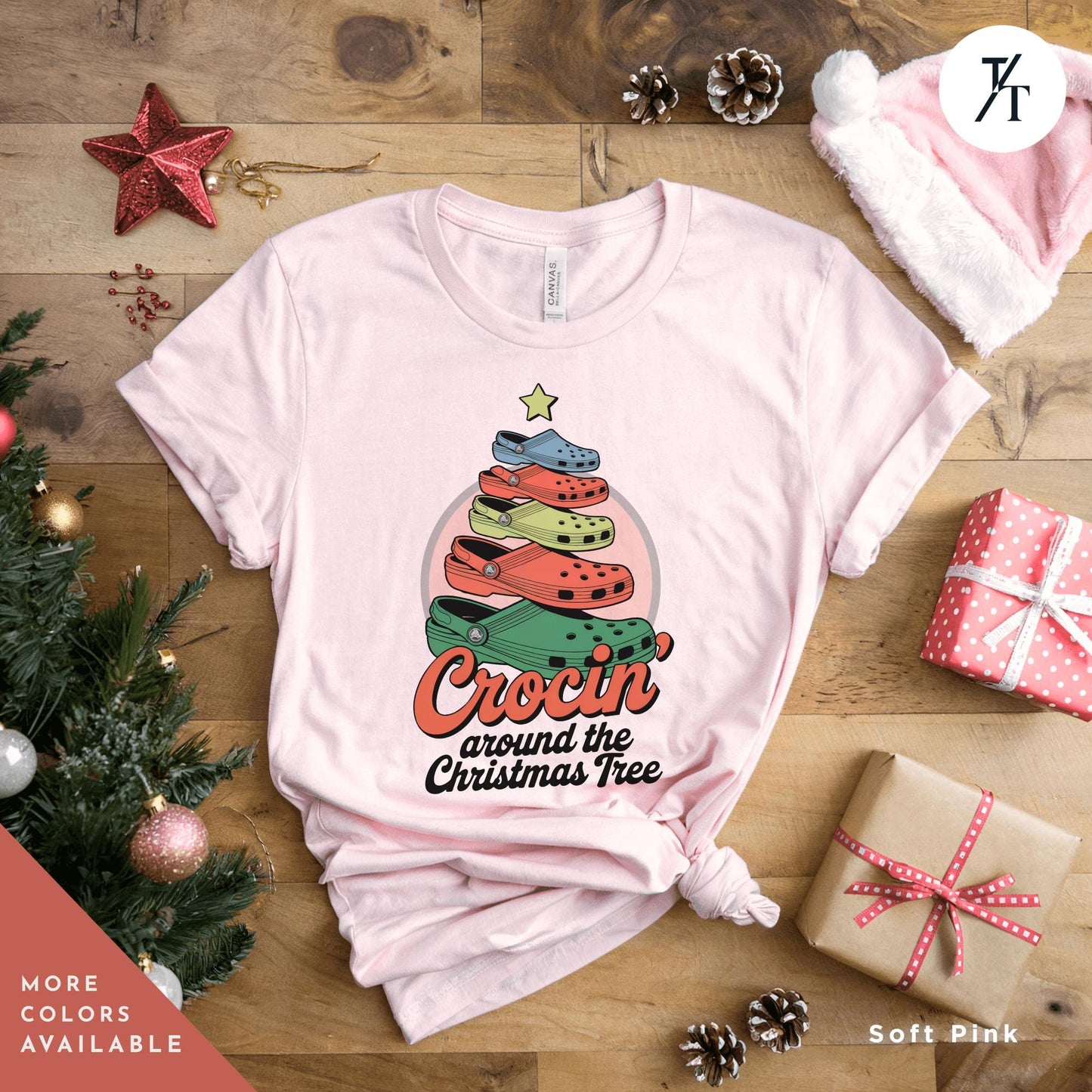 a pink shirt with a christmas tree on it, Crocin Around the Christmas Tree Shirt, Funny Christmas Tree Shirt, Crocin Around Tree, Xmas Family Tee, Holiday Xmas Gift Holiday Party Tee