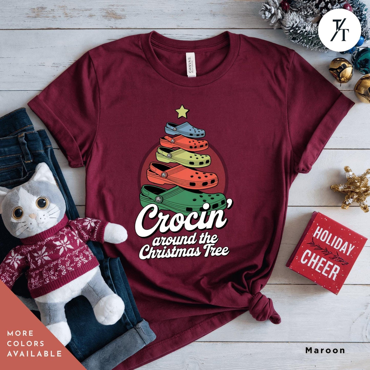 a t - shirt with a christmas tree on it, Crocin Around the Christmas Tree Shirt, Funny Christmas Tree Shirt, Crocin Around Tree, Xmas Family Tee, Holiday Xmas Gift Holiday Party Tee