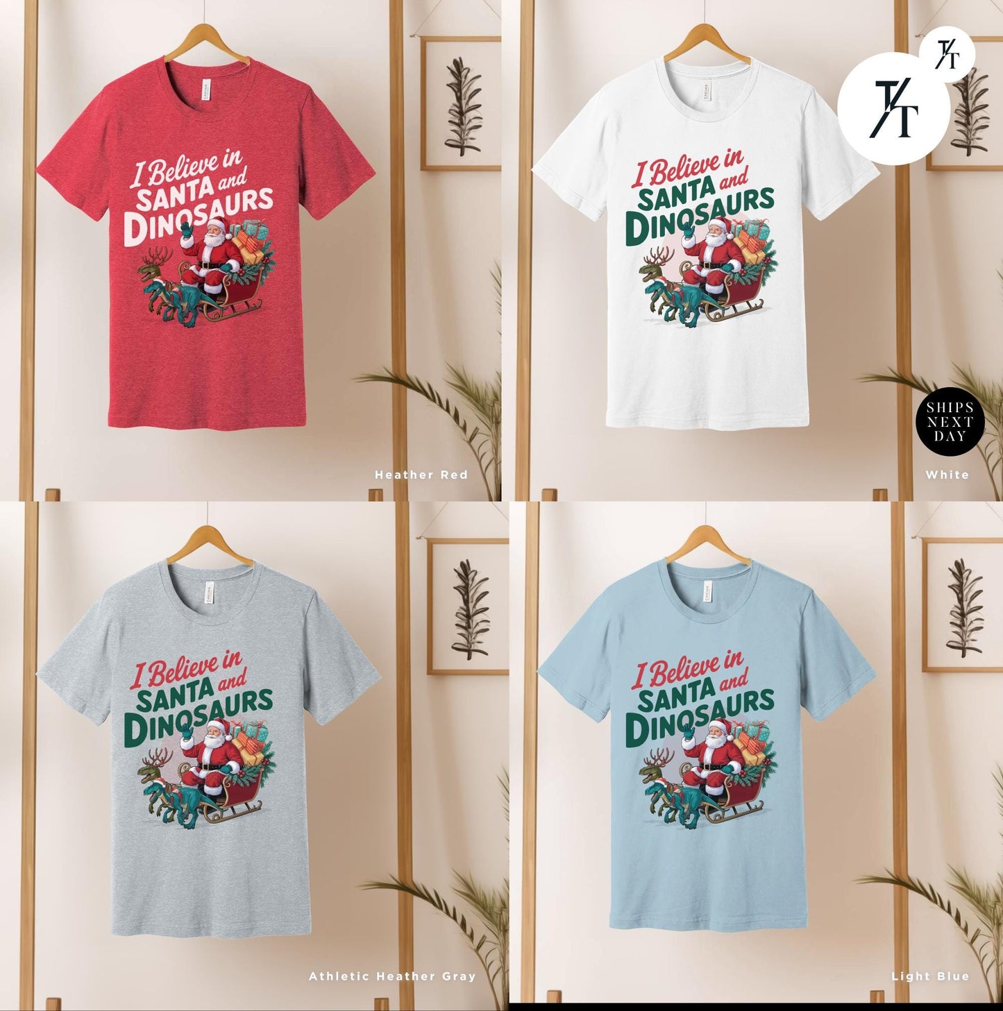 I believe in santa and dinosaurs shirt, Christmas Gift Dinosaur Lover tee Funny Christmas Tee, Dinosaur Sweatshirt, Funny Xmas tShirt
