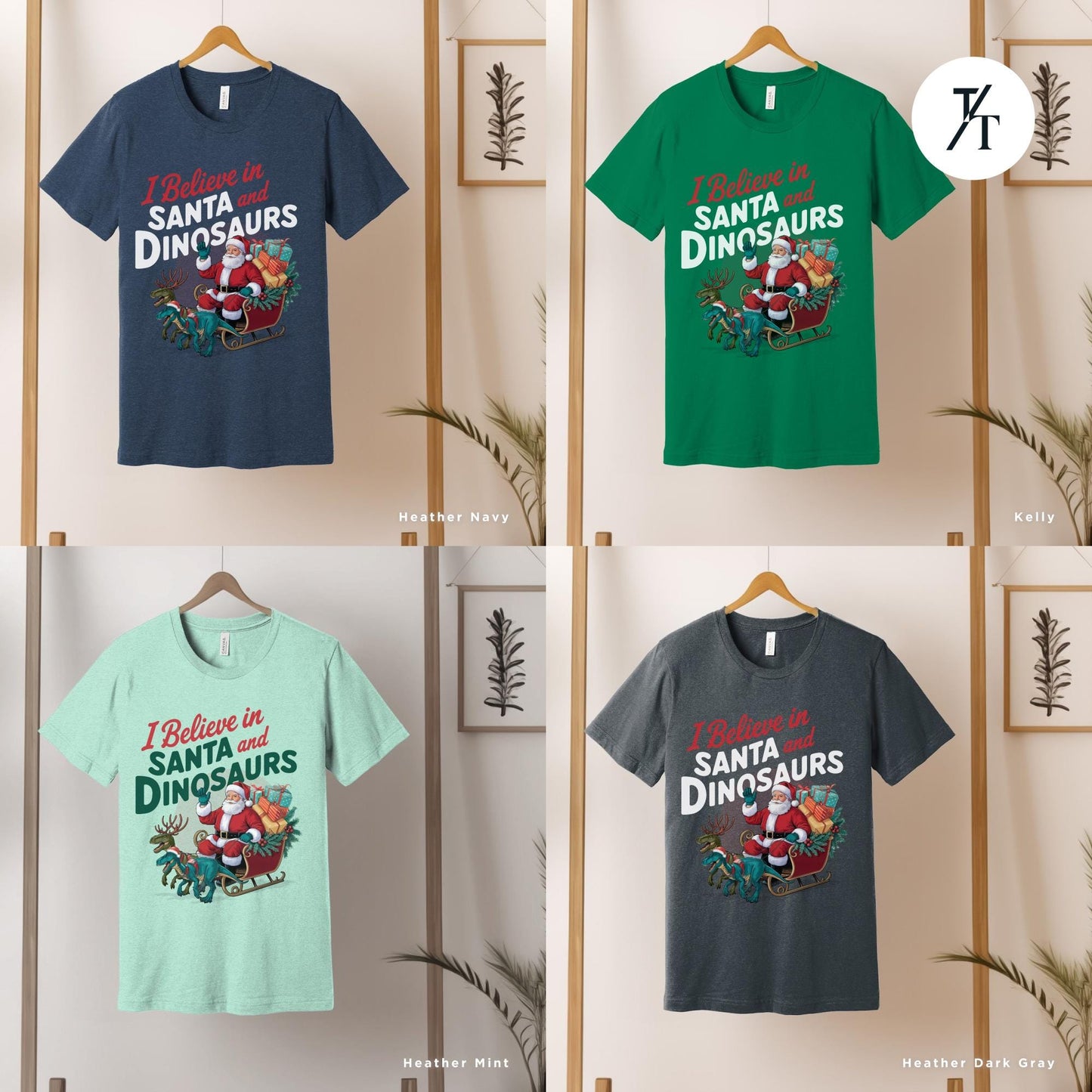 I believe in santa and dinosaurs shirt, Christmas Gift Dinosaur Lover tee Funny Christmas Tee, Dinosaur Sweatshirt, Funny Xmas tShirt