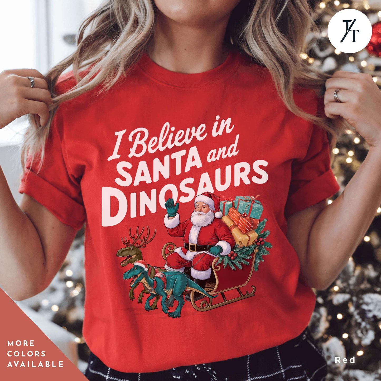I believe in santa and dinosaurs shirt, Christmas Gift Dinosaur Lover tee Funny Christmas Tee, Dinosaur Sweatshirt, Funny Xmas tShirt