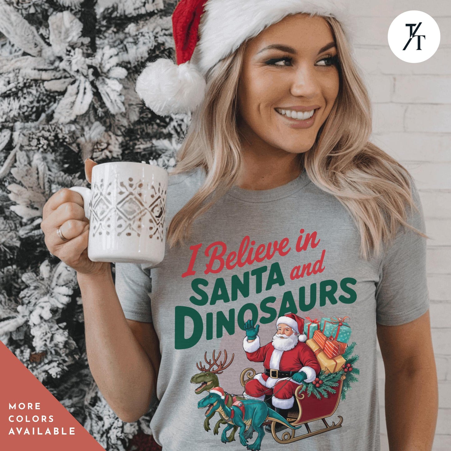 I believe in santa and dinosaurs shirt, Christmas Gift Dinosaur Lover tee Funny Christmas Tee, Dinosaur Sweatshirt, Funny Xmas tShirt