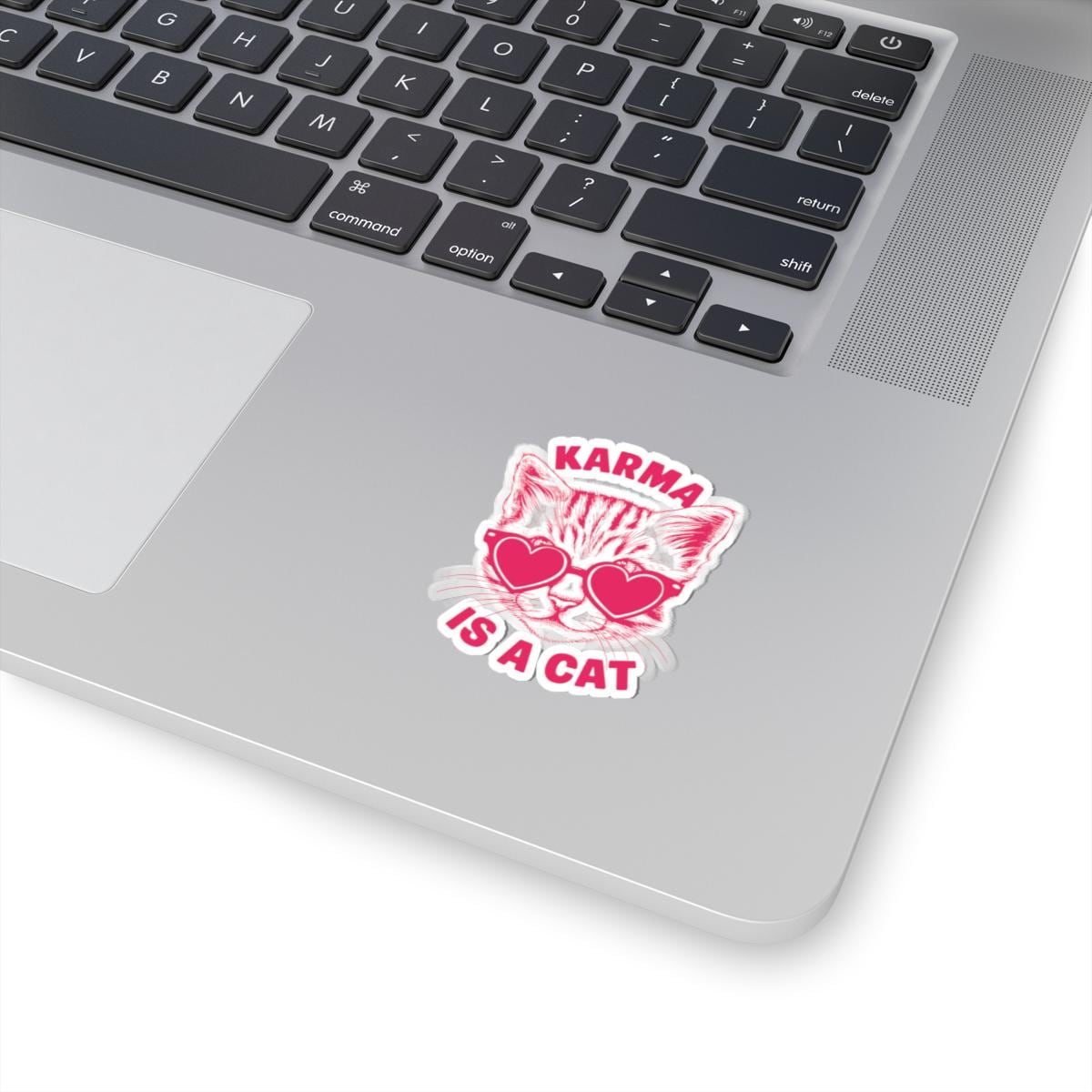 a laptop with a sticker of a cat wearing sunglasses, Karma Is A Cat Decal Taylor Swift Sticker, Karma Cat Sticker Taylor Swift Merch Water Bottle Vinyl Laptop Stickers Eras Tour Cute Cats Decal