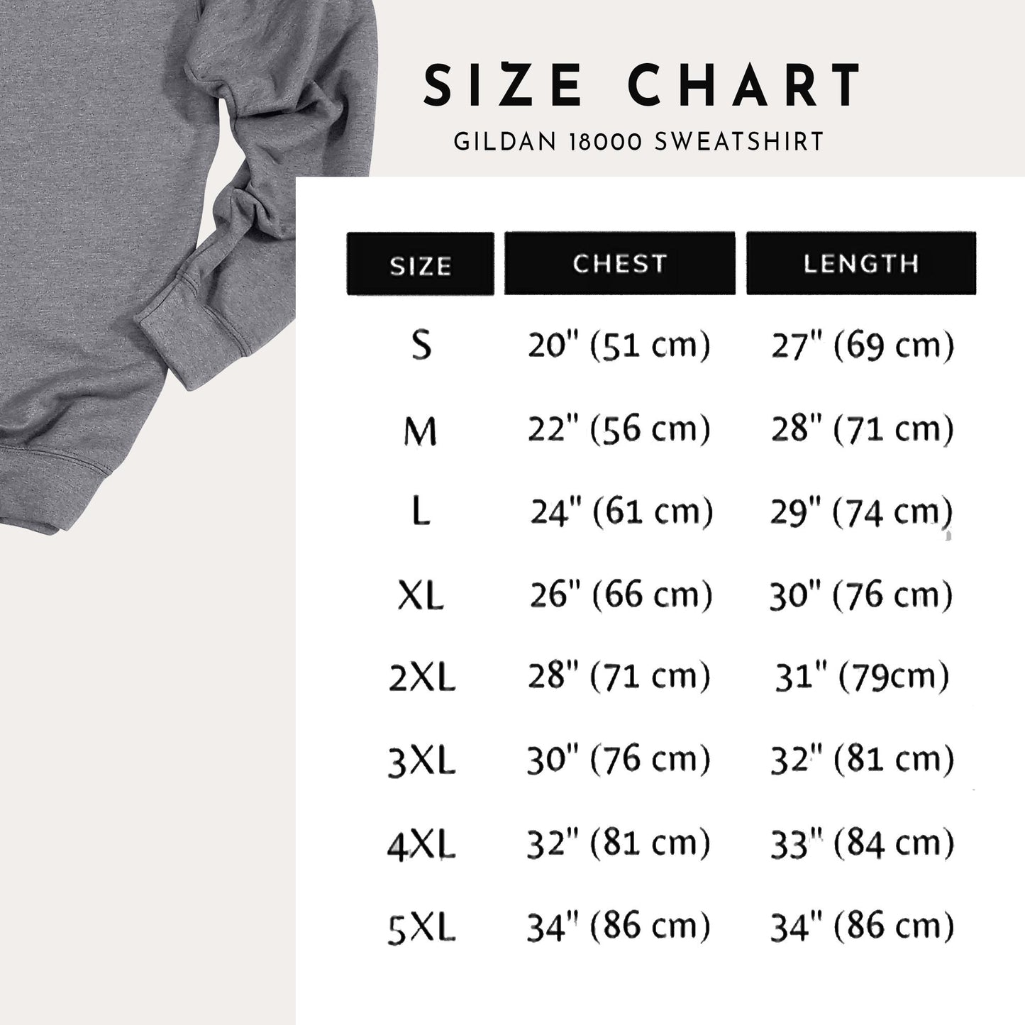 the size chart for a long sleeved shirt