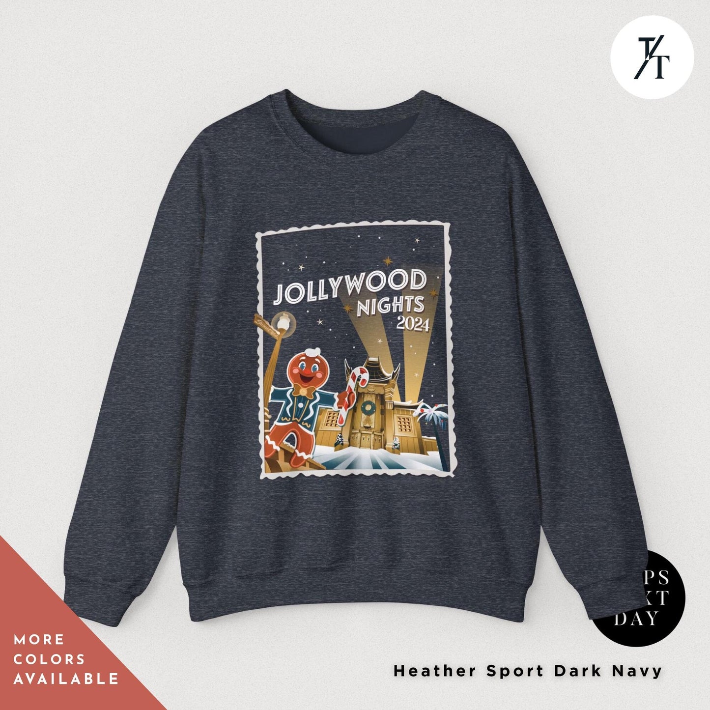 a sweatshirt with a picture of hollywood nights on it, Hollywood nights 2024 Christmas Sweatshirt, Hollywood Studios Christmas Shirt, Jollywood Nights Tee, Sweatshirt Hoodie, Family Matching Tee