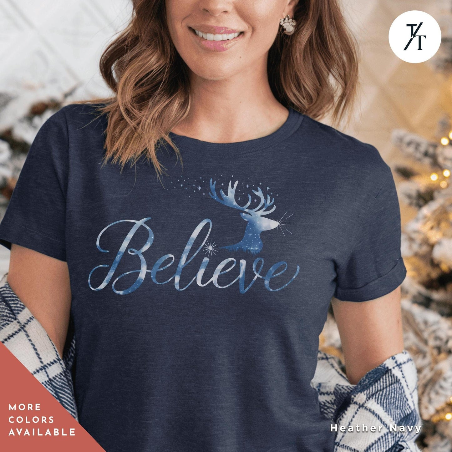 a woman wearing a t - shirt that says believe Believe in Miracles Santa Shirt, Christmas Miracle Reindeer Shirt, Merry Christmas Tee, Believer Tee, Santa Believe Shirts Believe Quote