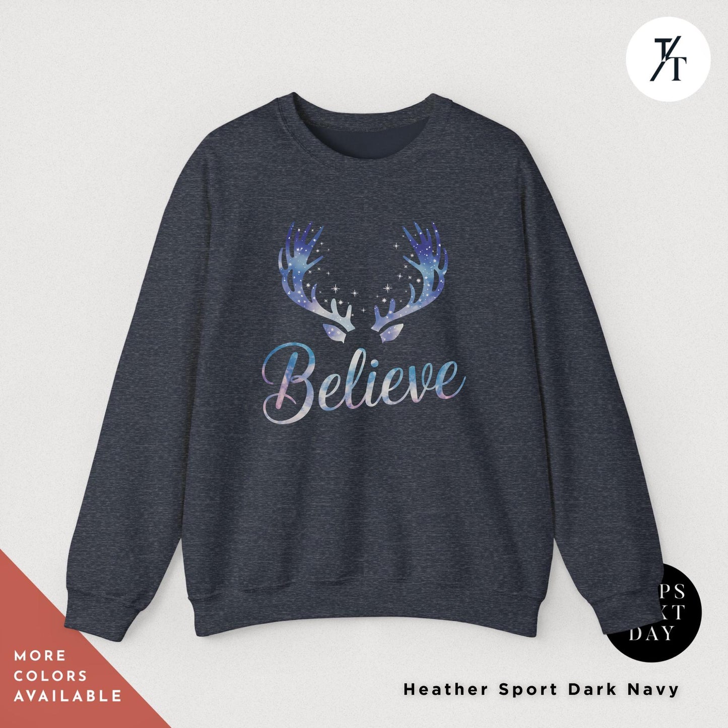 a sweatshirt with the words believe on it, Reindeer Sweatshirt believe santa hat sweatshirt, i want to believe sweater, Christmas Gift for her, Merry Christmas Sweatshirts Crewneck
