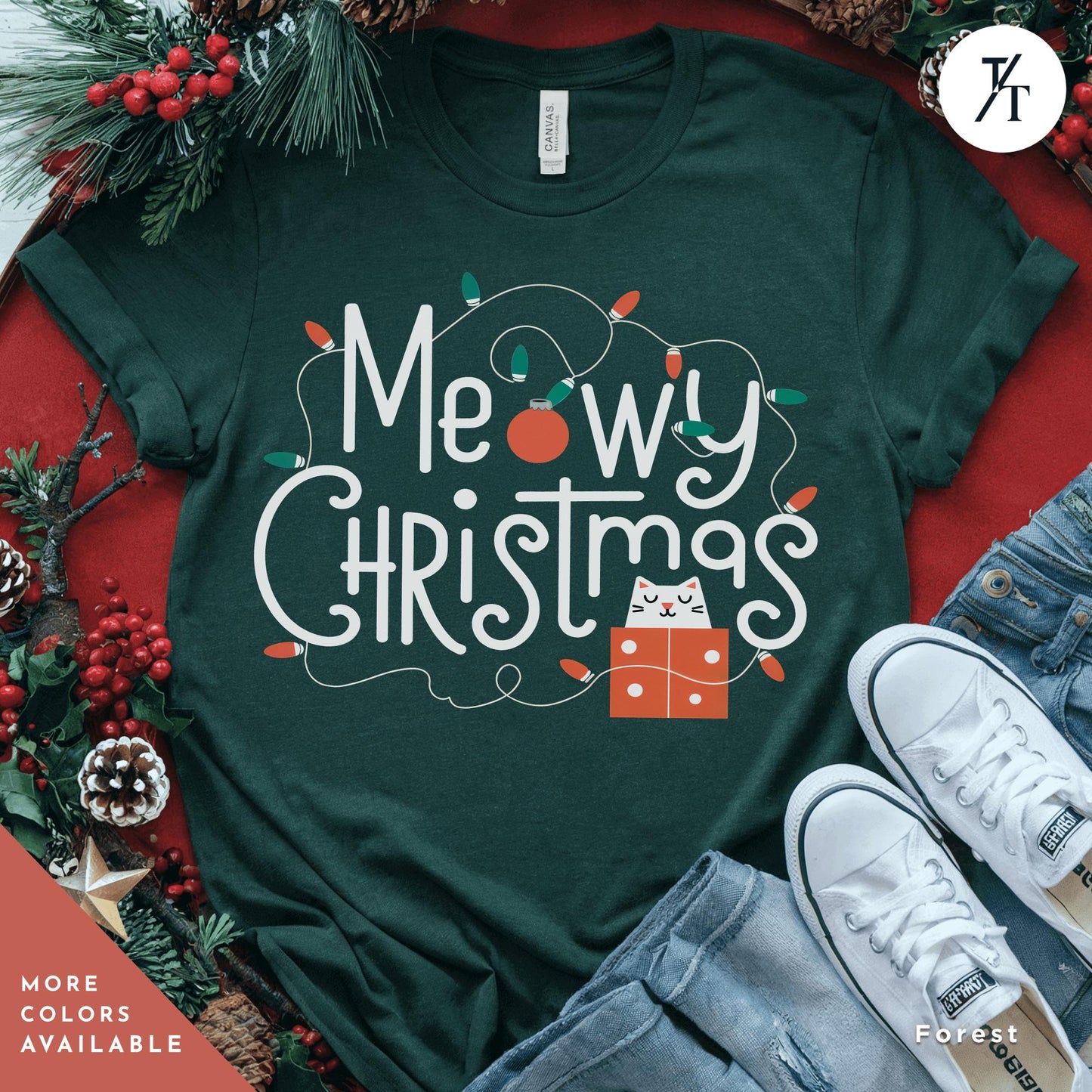 a t - shirt that says meowy christmas on it, Meowy Christmas black cat christmas lights Shirt, Xmas Black Cats Shirt, Gift For Cat Lover Shirts, Gift For CatMom, Holiday Meowy Xmas Tee