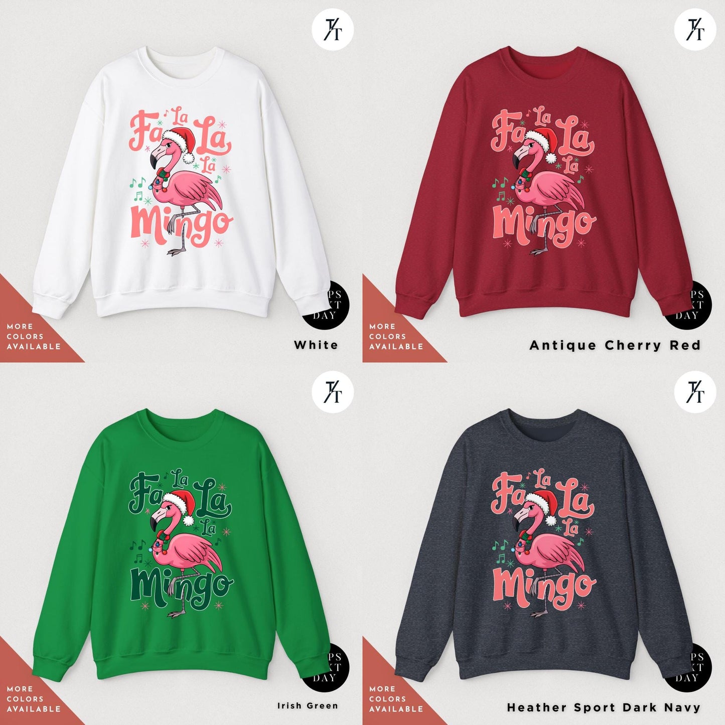 a group of sweaters with different designs on them, Flamingo Print Christmas Sweatshirt, Pink Flamingo Christmas, Flamingos Sweatshirt, Flamingos Lover Gift, Ugly Funny Crewneck Xmas Sweater