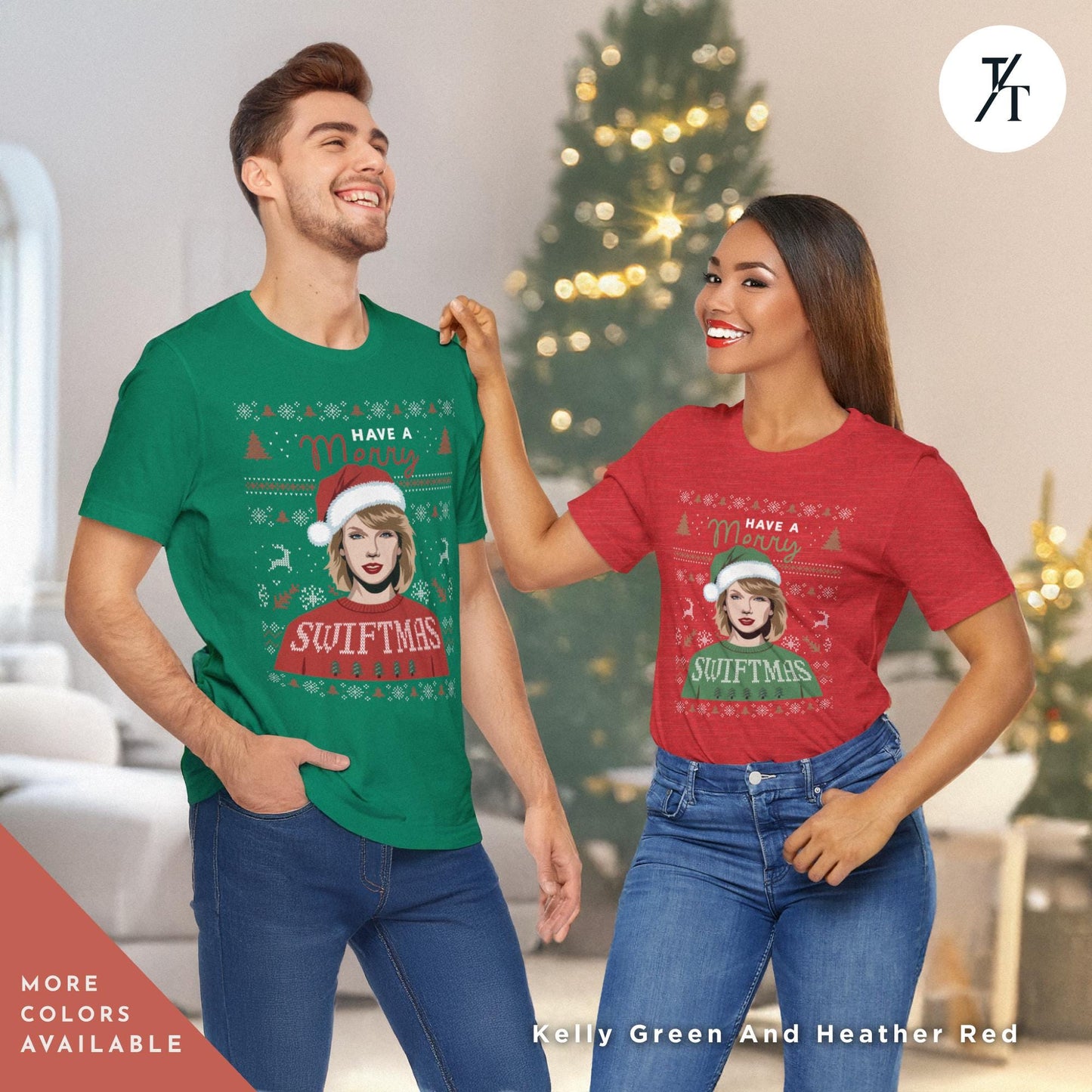 a man and woman wearing ugly sweatshirt Have a Merry Swiftmas Taylor Xmas Shirt Swiftie Christmas Gift For Swifties shirt, Merry Swiftmas Shirts The Eras Tour, Taylor Xmas