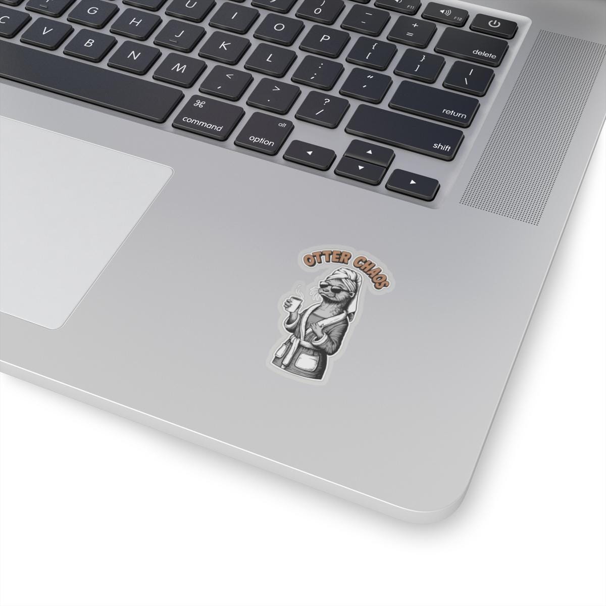 a skateboard with a sticker of an otter mom that says "otter chaos", funny otter sticker for Moms Water Bottle Sticker, Cute Animal Stickers, Waterproof Stickers, Funny Otter Decal, Funny Pun Laptop Decal