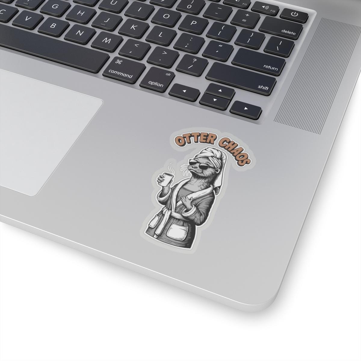 a skateboard with a sticker of an otter mom that says "otter chaos", funny otter sticker for Moms Water Bottle Sticker, Cute Animal Stickers, Waterproof Stickers, Funny Otter Decal, Funny Pun Laptop Decal