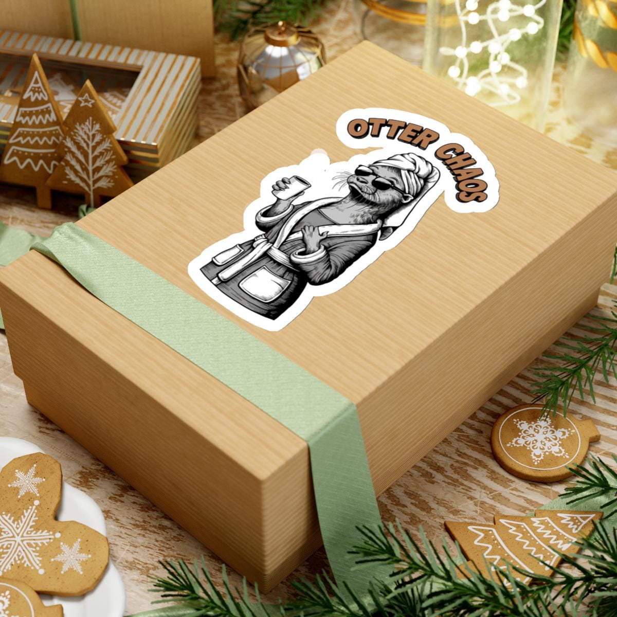 a skateboard with a sticker of an otter mom that says "otter chaos", funny otter sticker for Moms Water Bottle Sticker, Cute Animal Stickers, Waterproof Stickers, Funny Otter Decal, Funny Pun Laptop Decal