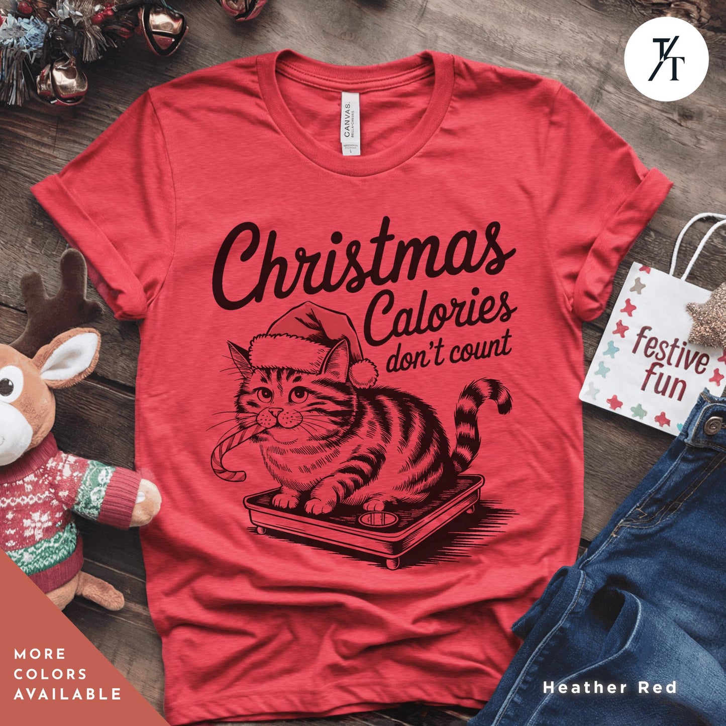 a t - shirt with a cat on it that says christmas calories don 't count, Retro girl christmas dont count calories Christmas Calories Cat Shirt, Gift For Cat Lover Shirt Retro Holiday Funny Vintage Girl Xmas Shirts