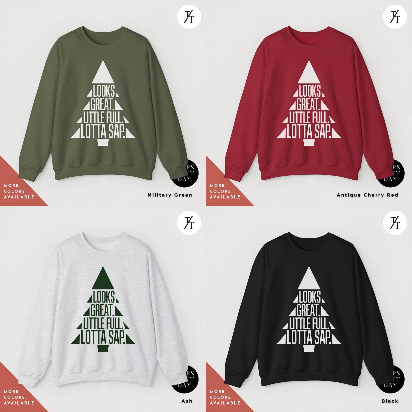 a group of sweaters with the names of different types of sweaters, , christmas tree sweatshirt griswold's tree farm since 1989 crewneck sweatshirt xmas family gift holiday spirit shirt little full lotta sap