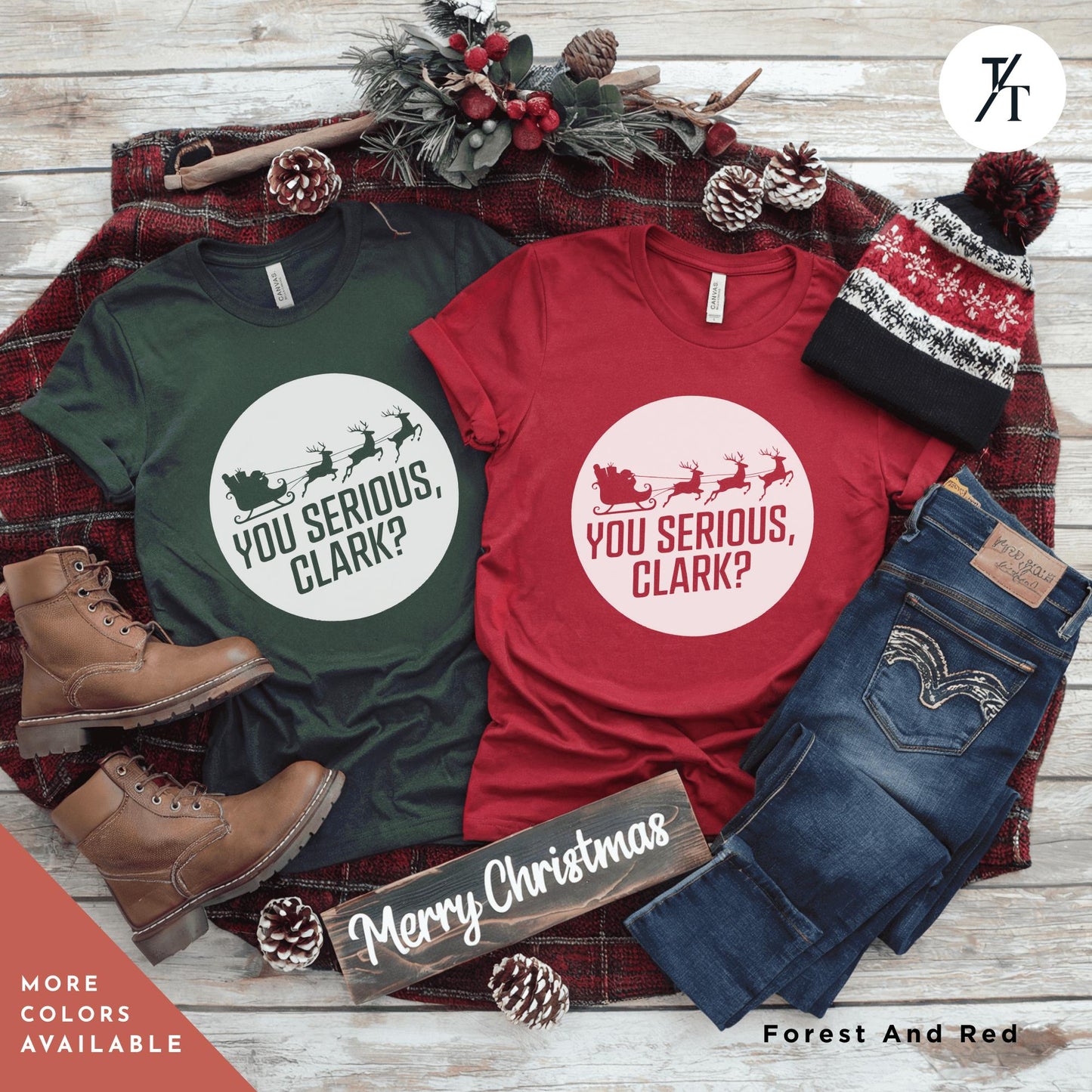 a couple of t - shirts sitting on top of a blanket, You serious clark retro 90s Christmas vacation national lampoons shirt, Ugly Christmas Shirt, Griswold Family tee, Xmas Movie Quote tShirt