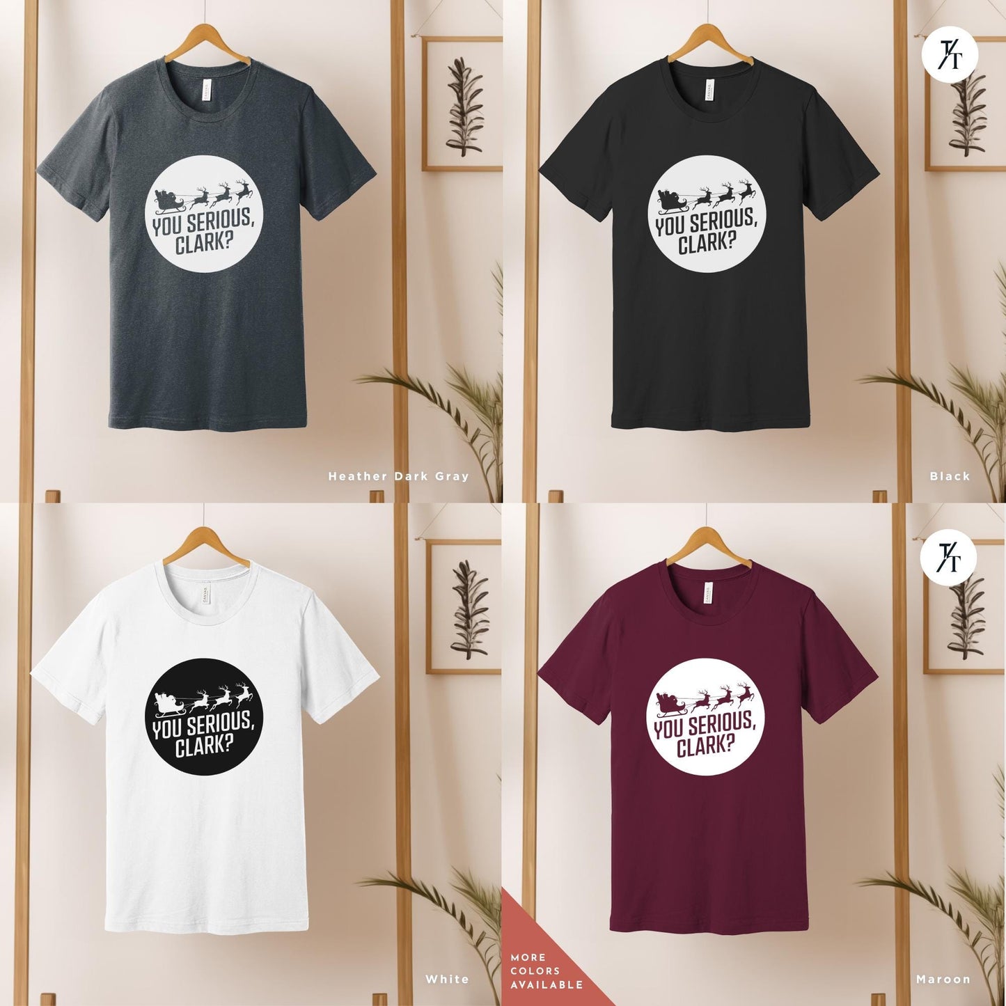 four t - shirts hanging on a wooden rack, You serious clark retro 90s Christmas vacation national lampoons shirt, Ugly Christmas Shirt, Griswold Family tee, Xmas Movie Quote tShirt
