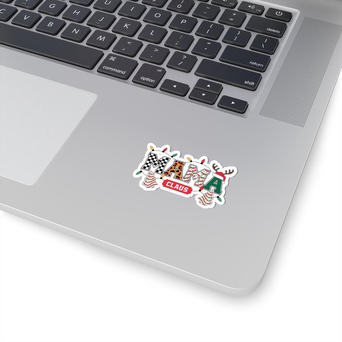 a laptop computer with a sticker on it, Varsity Mama Claus Sticker, mama claus christmas decal, Funny Design, Christmas Joke, Mummy, Mother Gift Wife, Momlife Mom Life