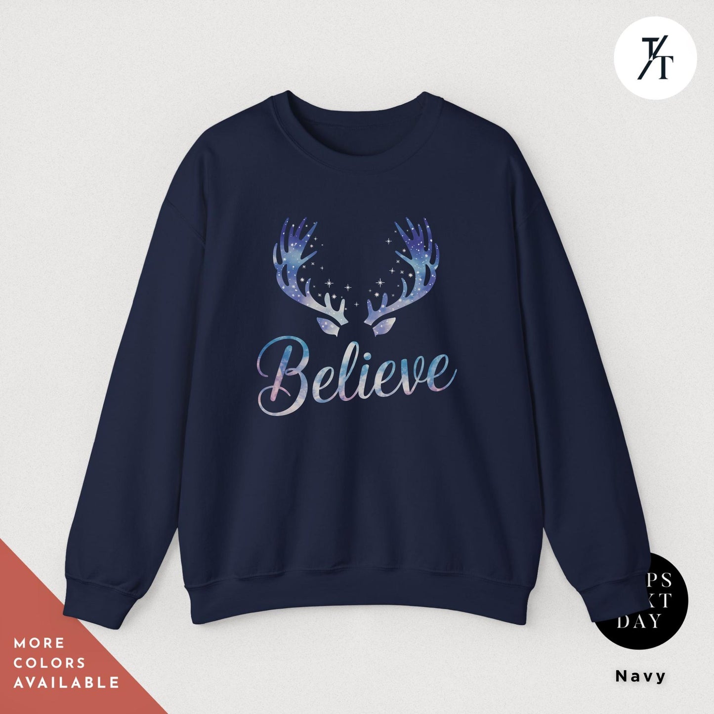 a sweatshirt with the words believe on it, Reindeer Sweatshirt believe santa hat sweatshirt, i want to believe sweater, Christmas Gift for her, Merry Christmas Sweatshirts Crewneck
